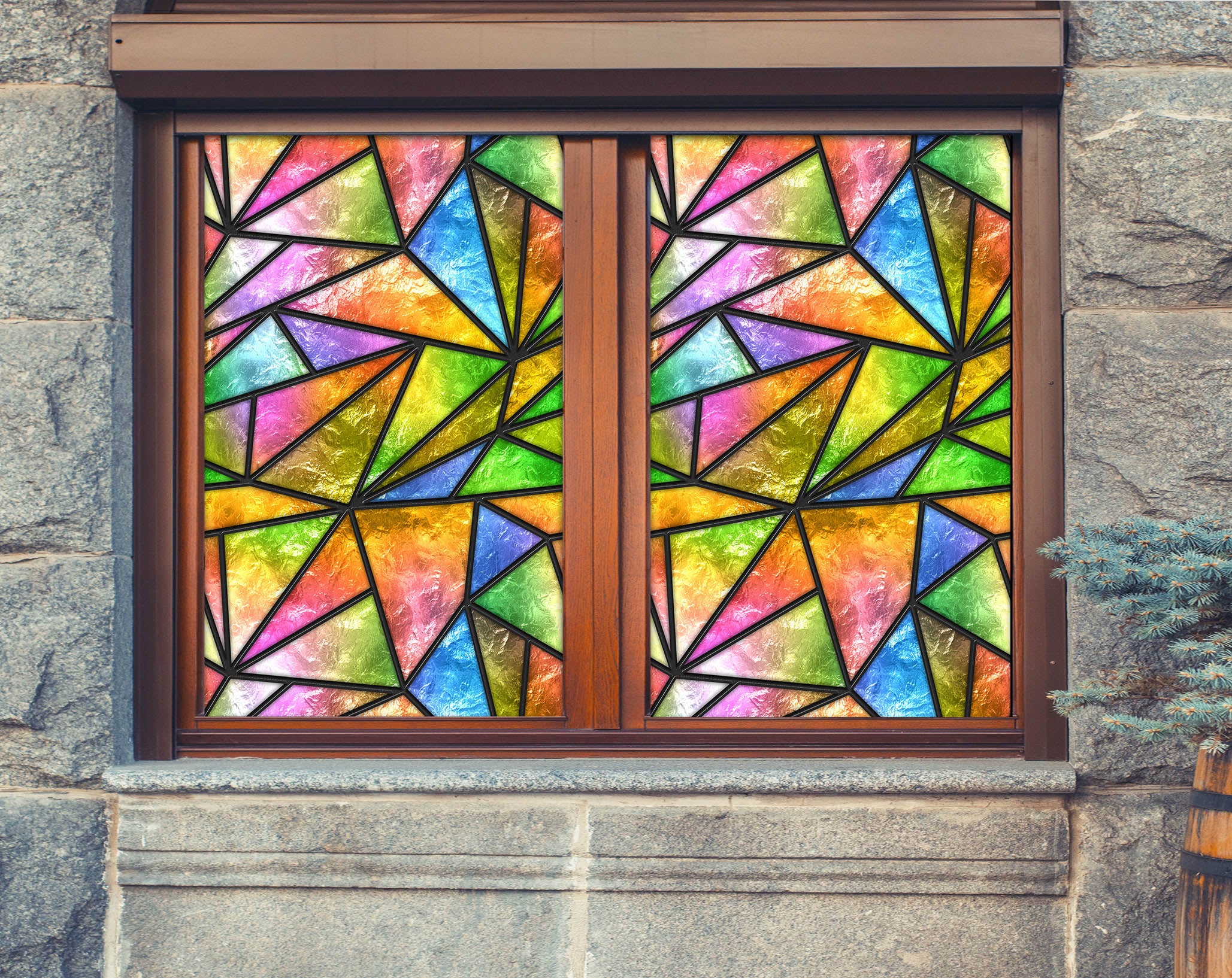 3D Watercolor Triangle 196 Window Film Print Sticker Cling Stained Glass UV Block