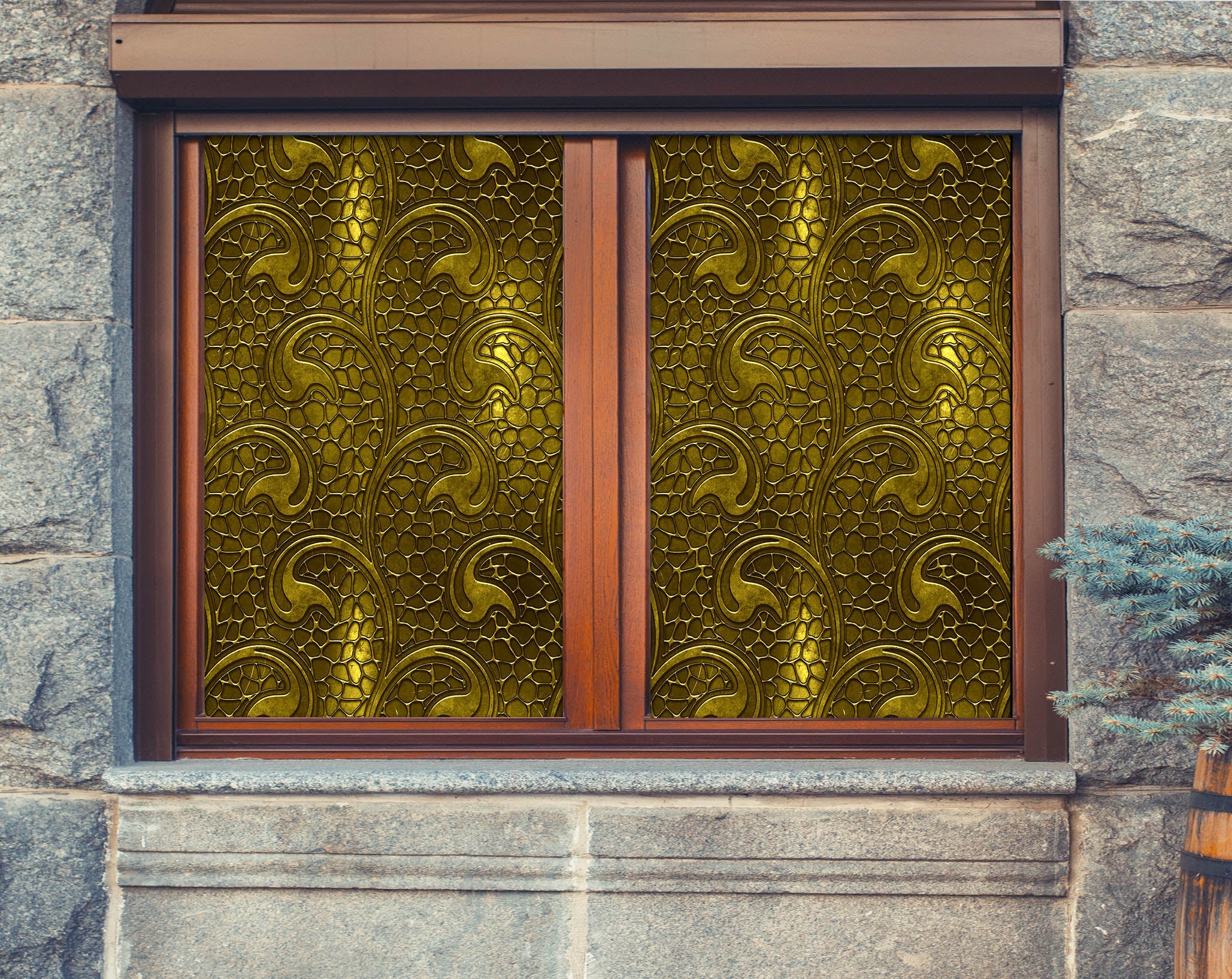 3D Yellow Leaves 198 Window Film Print Sticker Cling Stained Glass UV Block