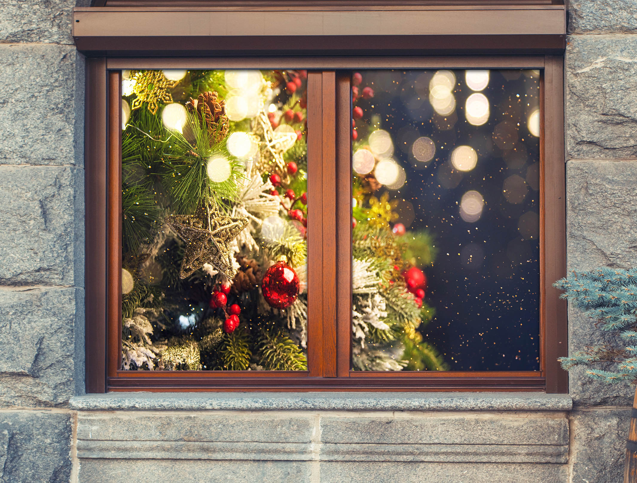 3D Christmas Tree 43147 Christmas Window Film Print Sticker Cling Stained Glass Xmas