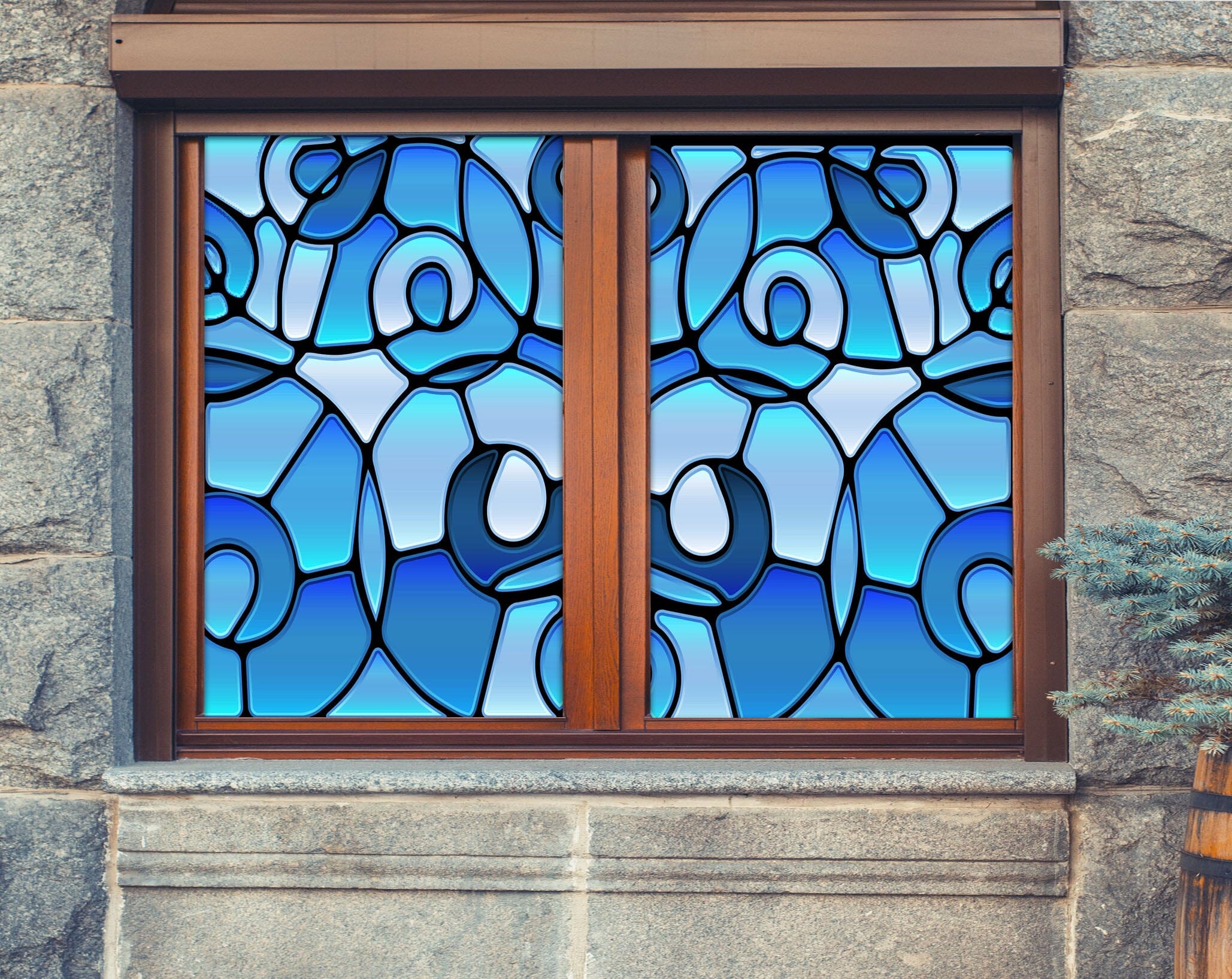 3D Blue Square 395 Window Film Print Sticker Cling Stained Glass UV Block Wallpaper AJ Wallpaper 2
