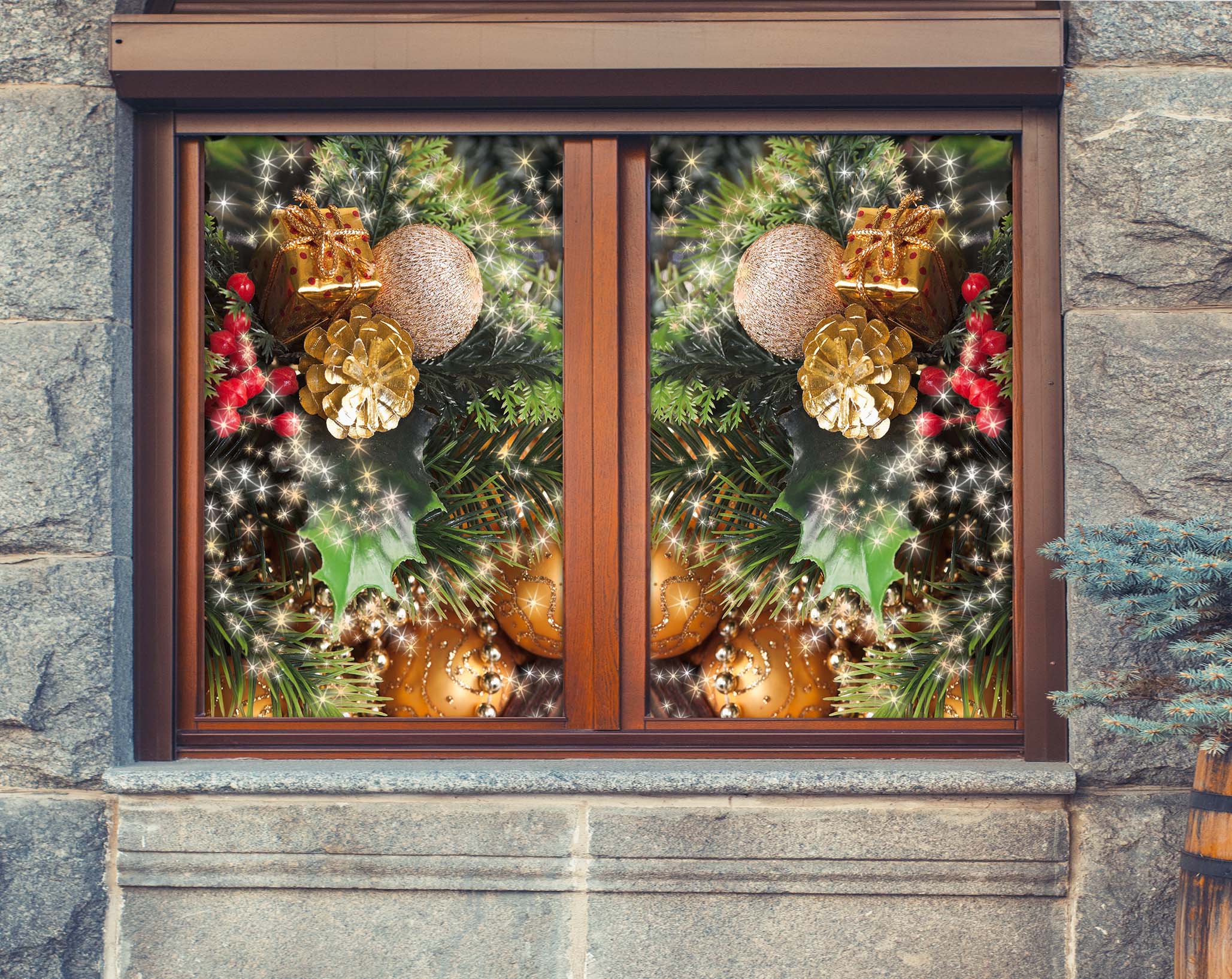 3D Christmas Tree 42130 Christmas Window Film Print Sticker Cling Stained Glass Xmas