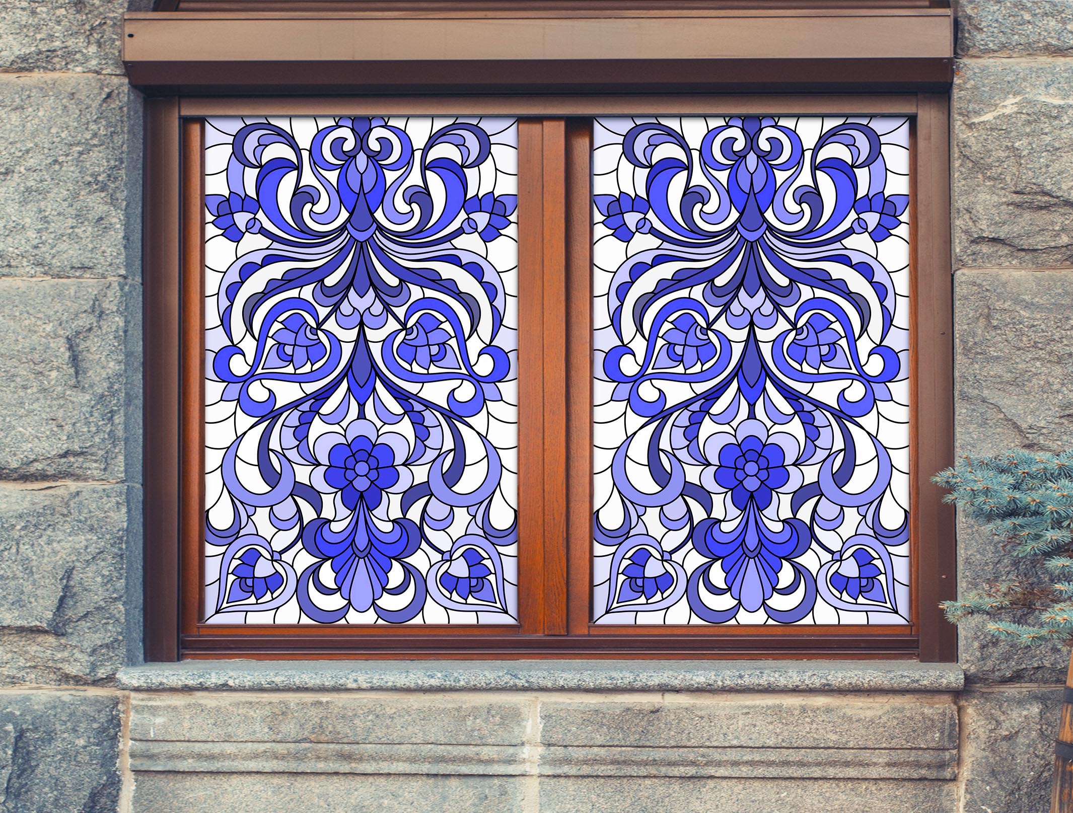 3D Blue Flower 154 Window Film Print Sticker Cling Stained Glass UV Block