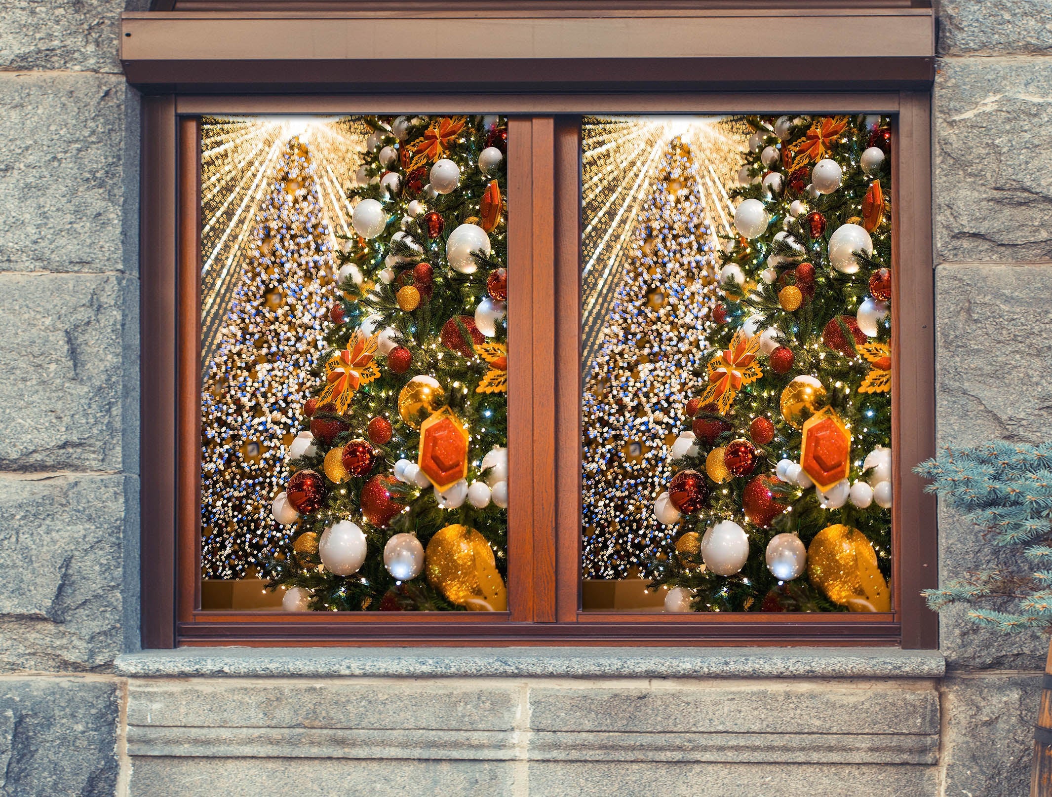 3D Christmas Tree 43159 Christmas Window Film Print Sticker Cling Stained Glass Xmas