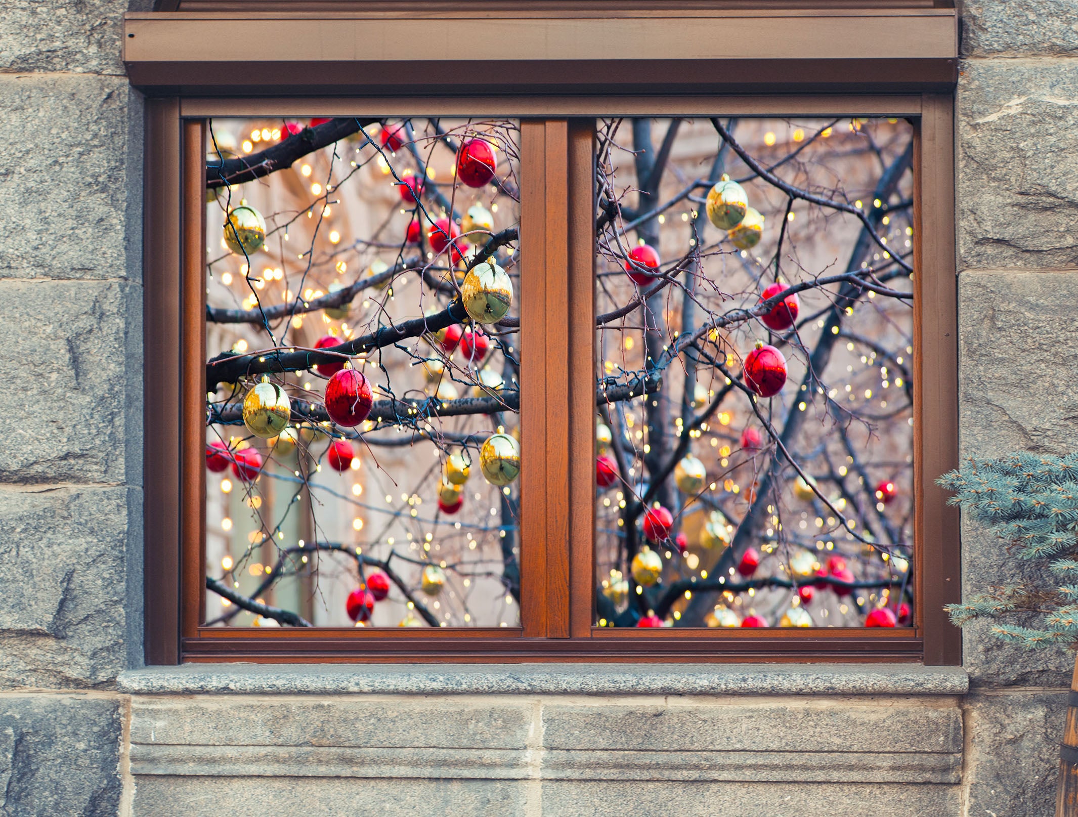 3D Yellow Red Ball 43103 Christmas Window Film Print Sticker Cling Stained Glass Xmas