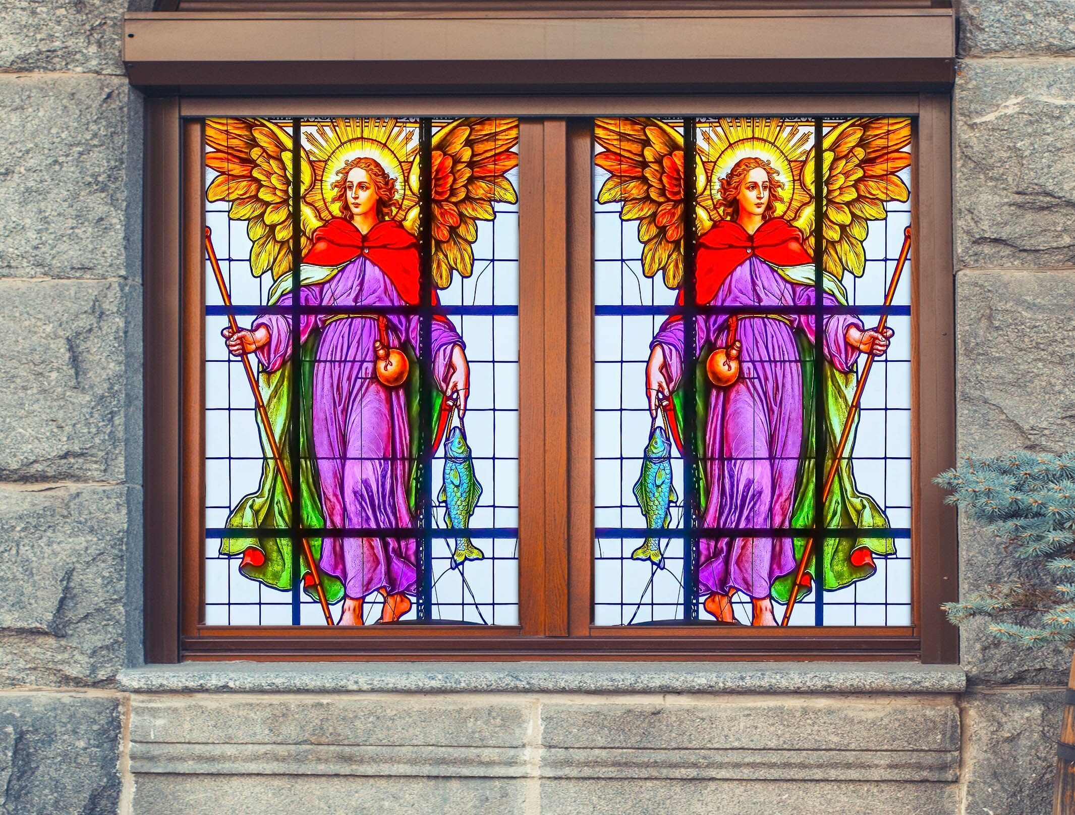 3D Golden Wings Angel 245 Window Film Print Sticker Cling Stained Glass UV Block Wallpaper AJ Wallpaper 2