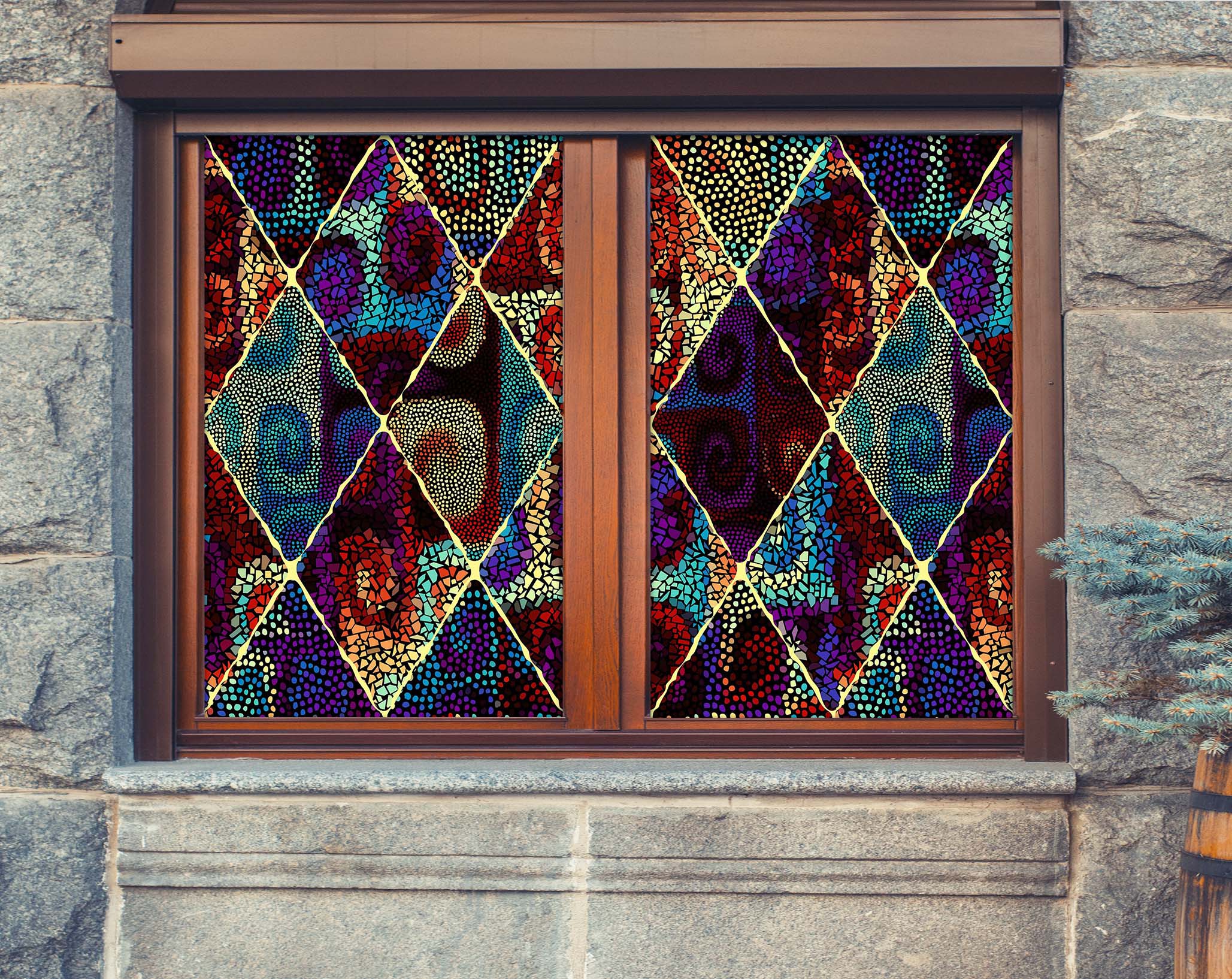 3D Color Artistic 450 Window Film Print Sticker Cling Stained Glass UV Block