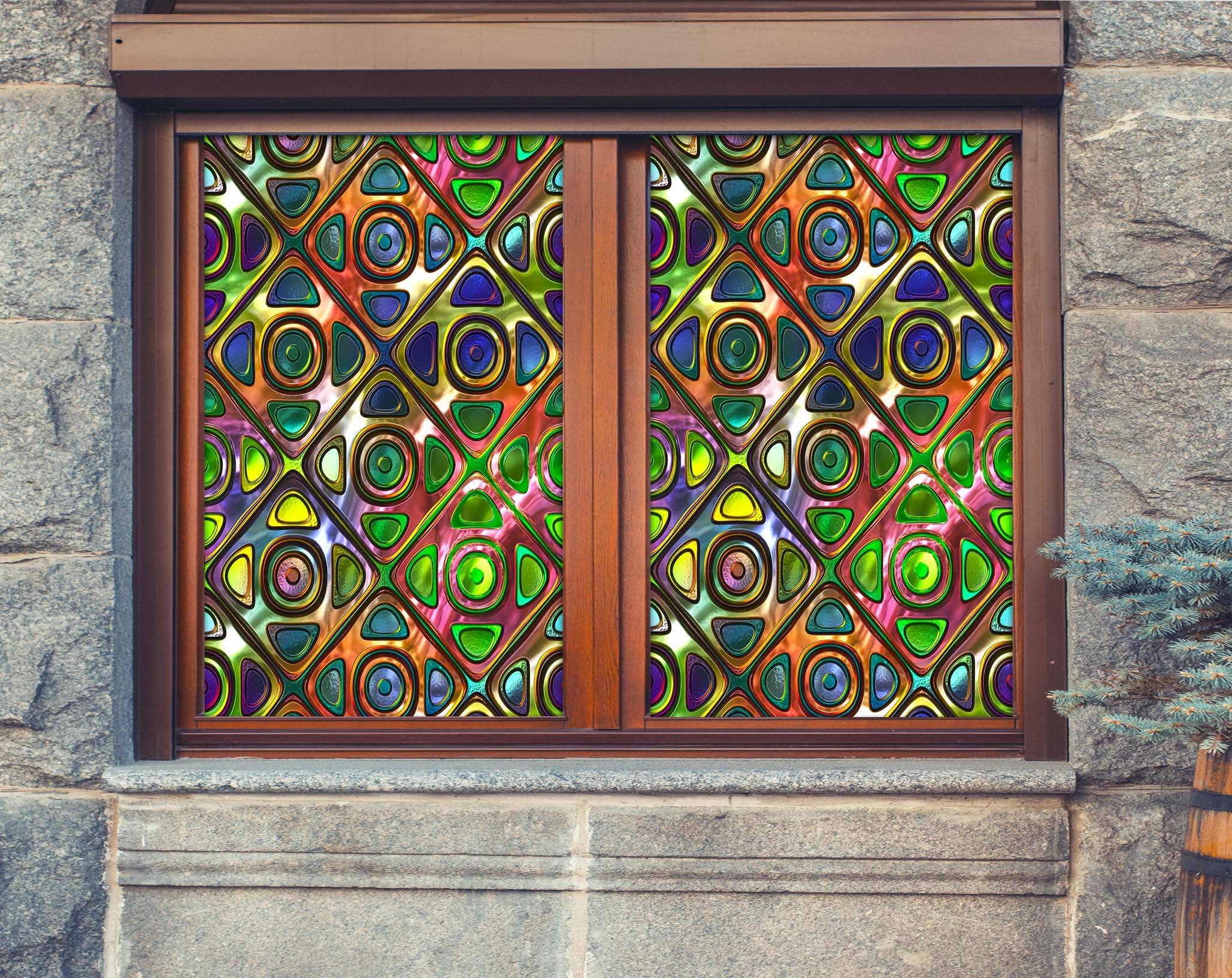 3D Square Pattern 442 Window Film Print Sticker Cling Stained Glass UV Block