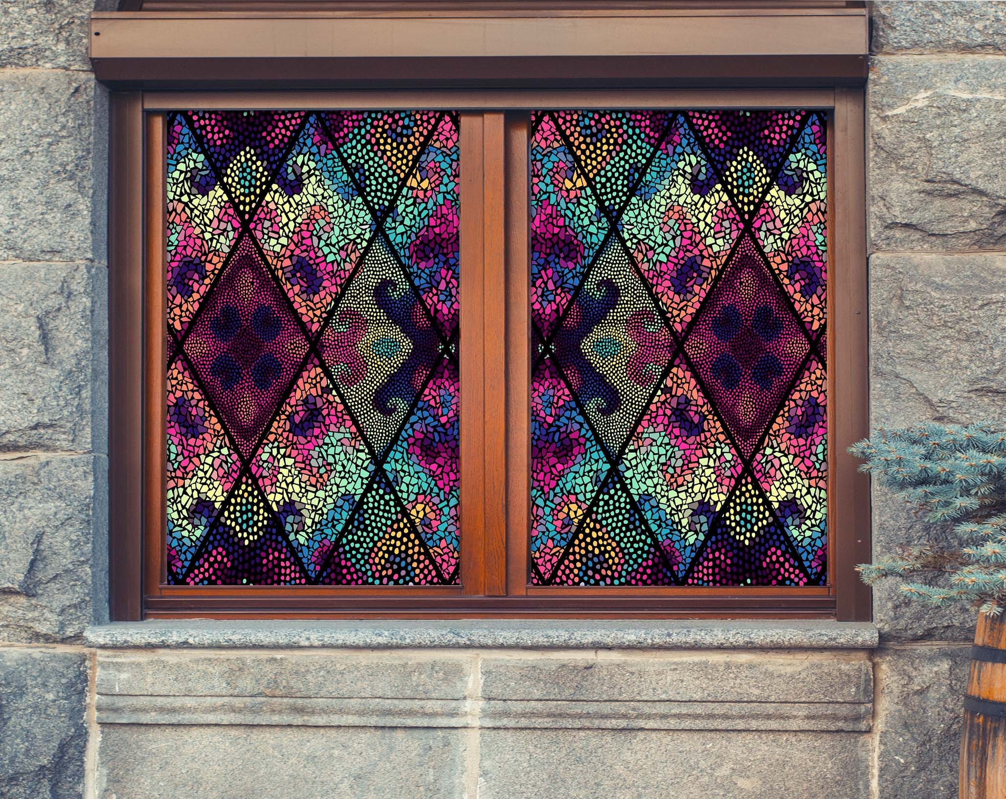3D Color Mosaic Flower 399 Window Film Print Sticker Cling Stained Glass UV Block Wallpaper AJ Wallpaper 2