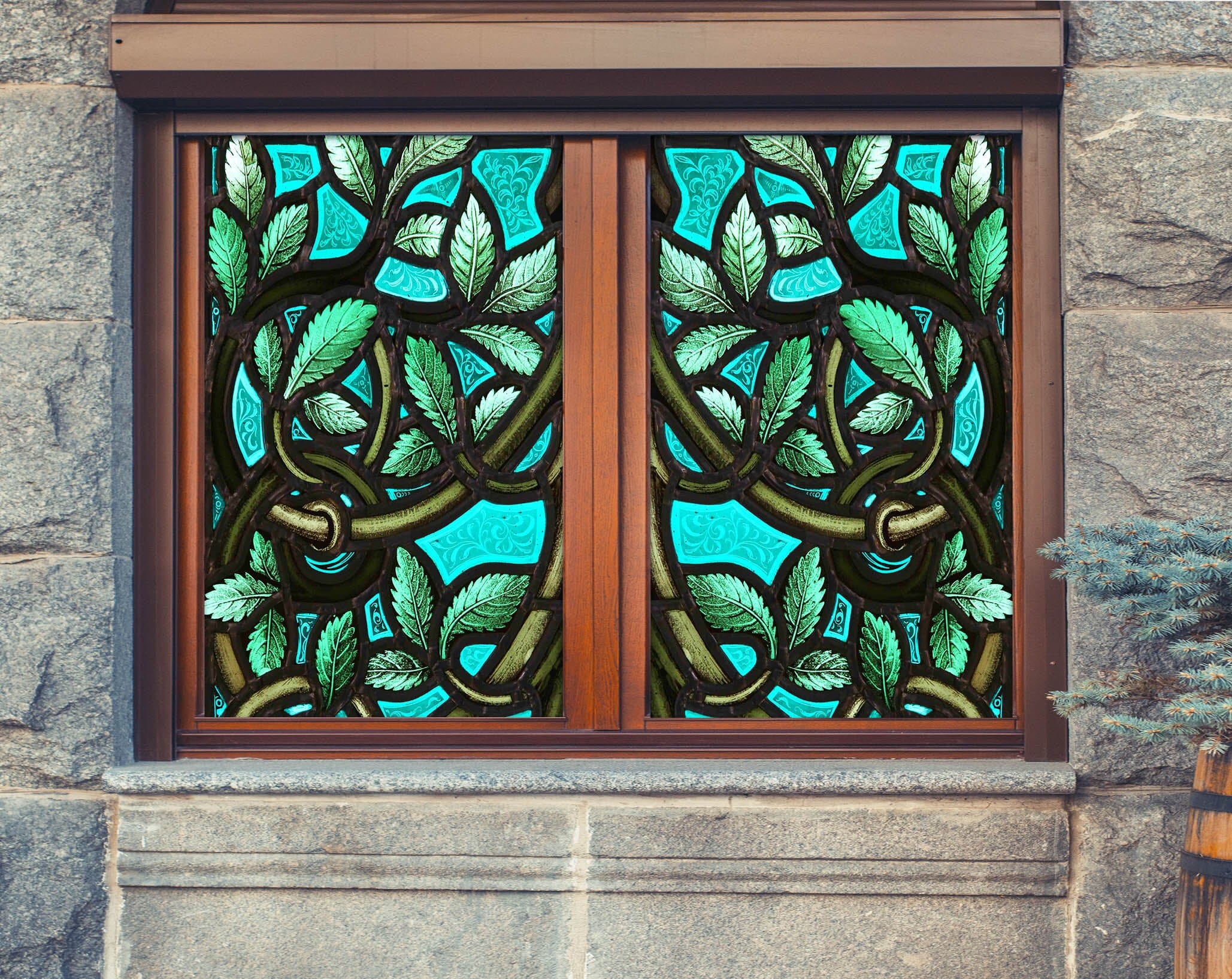 3D Green Leaves 265 Window Film Print Sticker Cling Stained Glass UV Block Wallpaper AJ Wallpaper 2