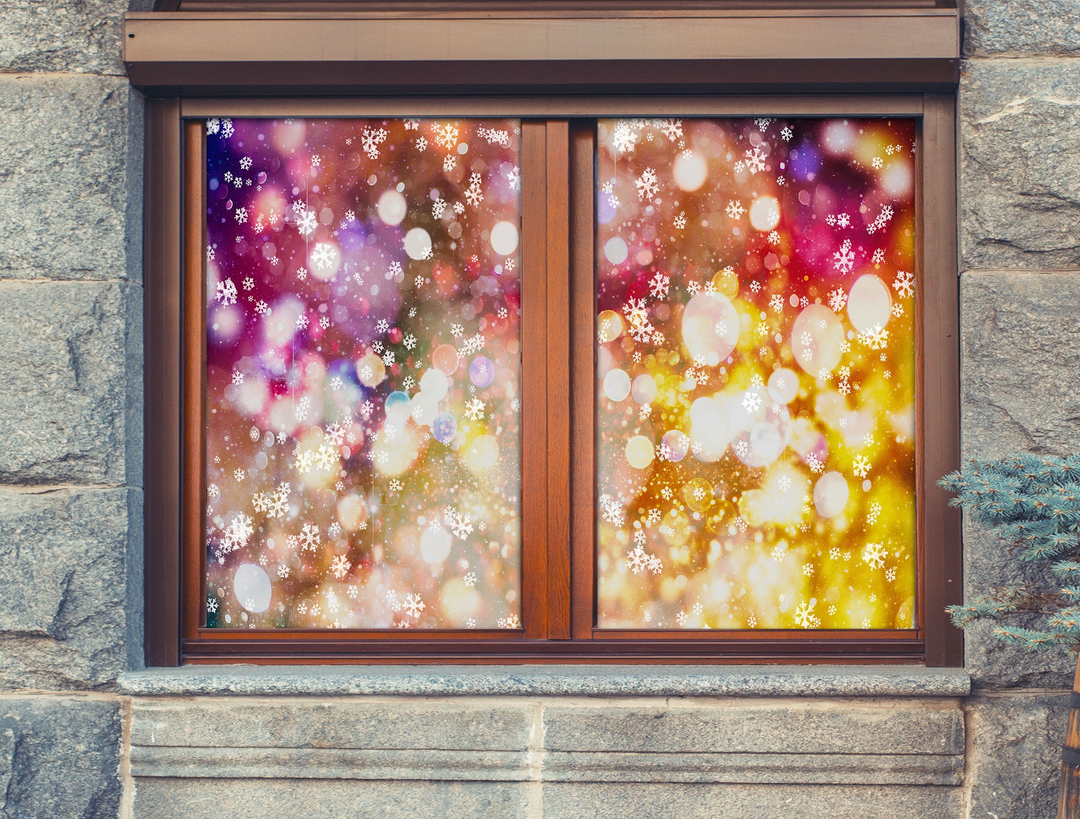 3D Snow Aperture 43013 Christmas Window Film Print Sticker Cling Stained Glass Xmas