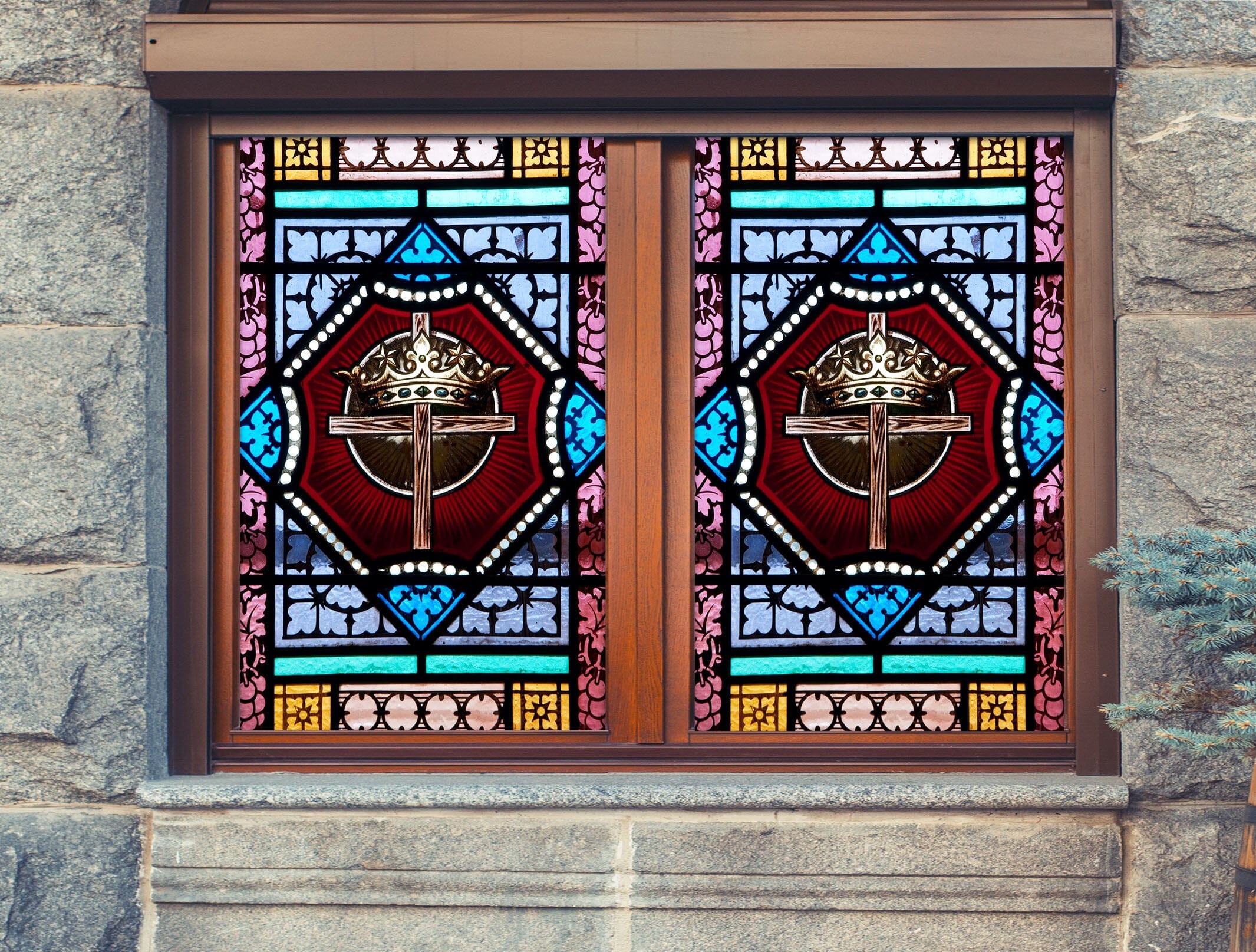 3D Crown Cross 110 Window Film Print Sticker Cling Stained Glass UV Block Wallpaper AJ Wallpaper 2