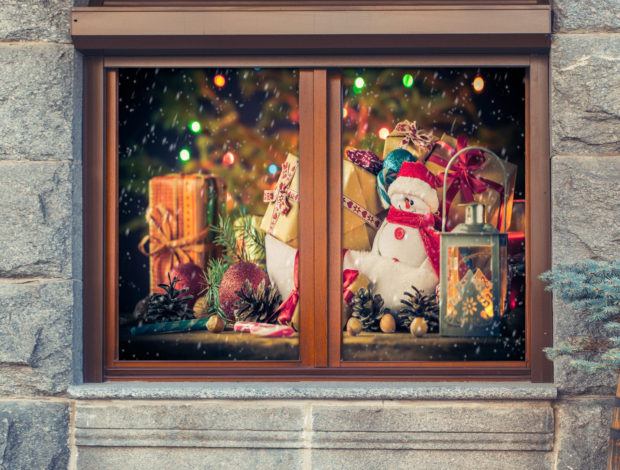 3D Christmas Gift 42186 Christmas Window Film Print Sticker Cling Stained Glass Xmas