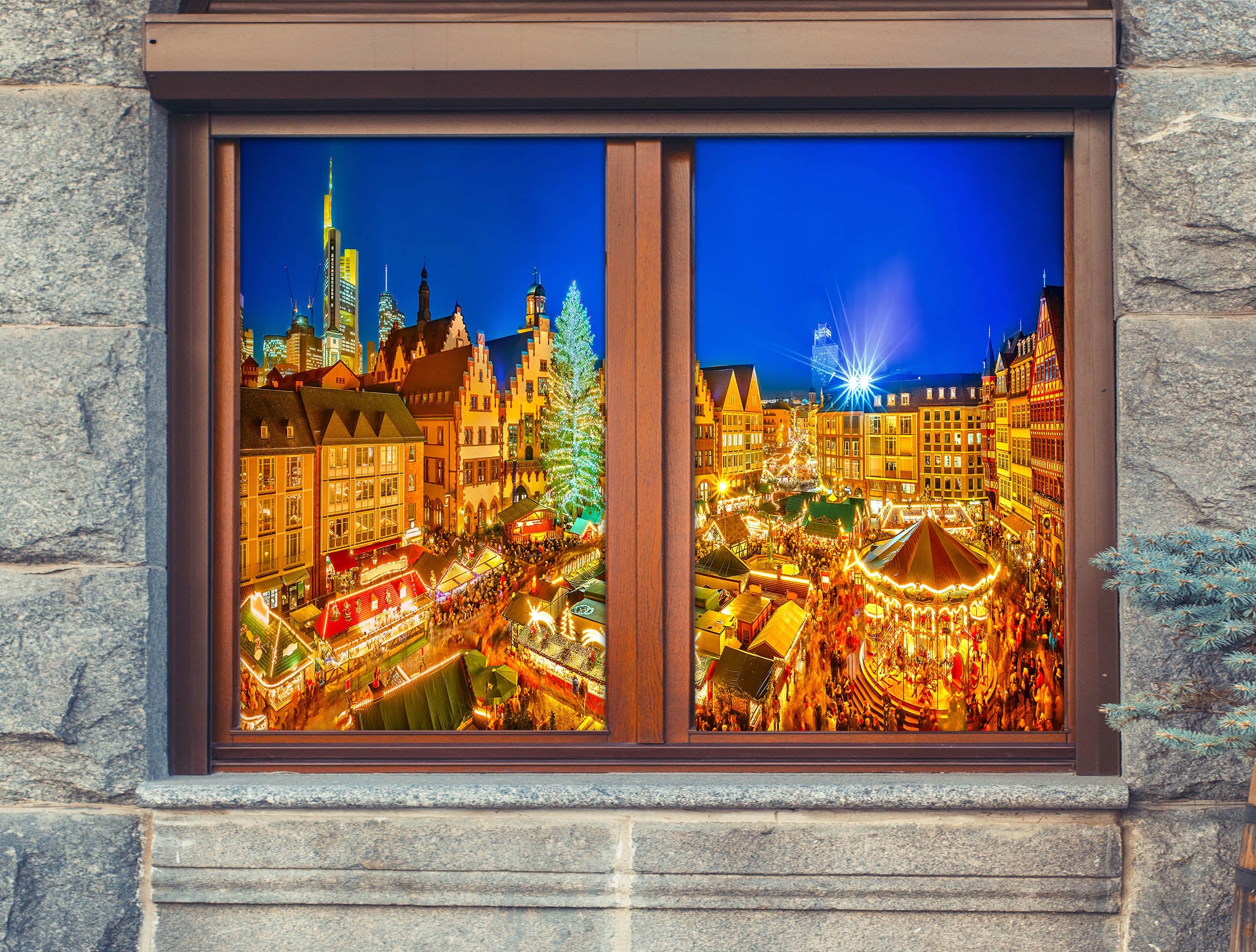 3D City Building 42191 Christmas Window Film Print Sticker Cling Stained Glass Xmas