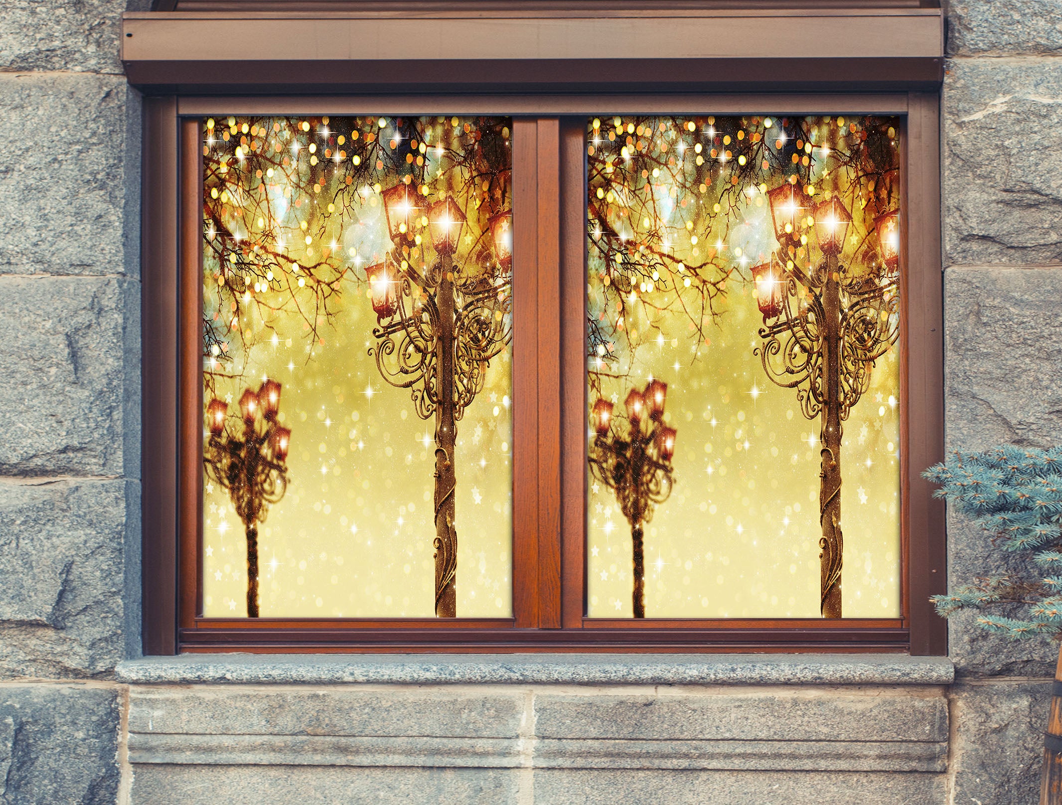 3D Street Lamp 43091 Christmas Window Film Print Sticker Cling Stained Glass Xmas