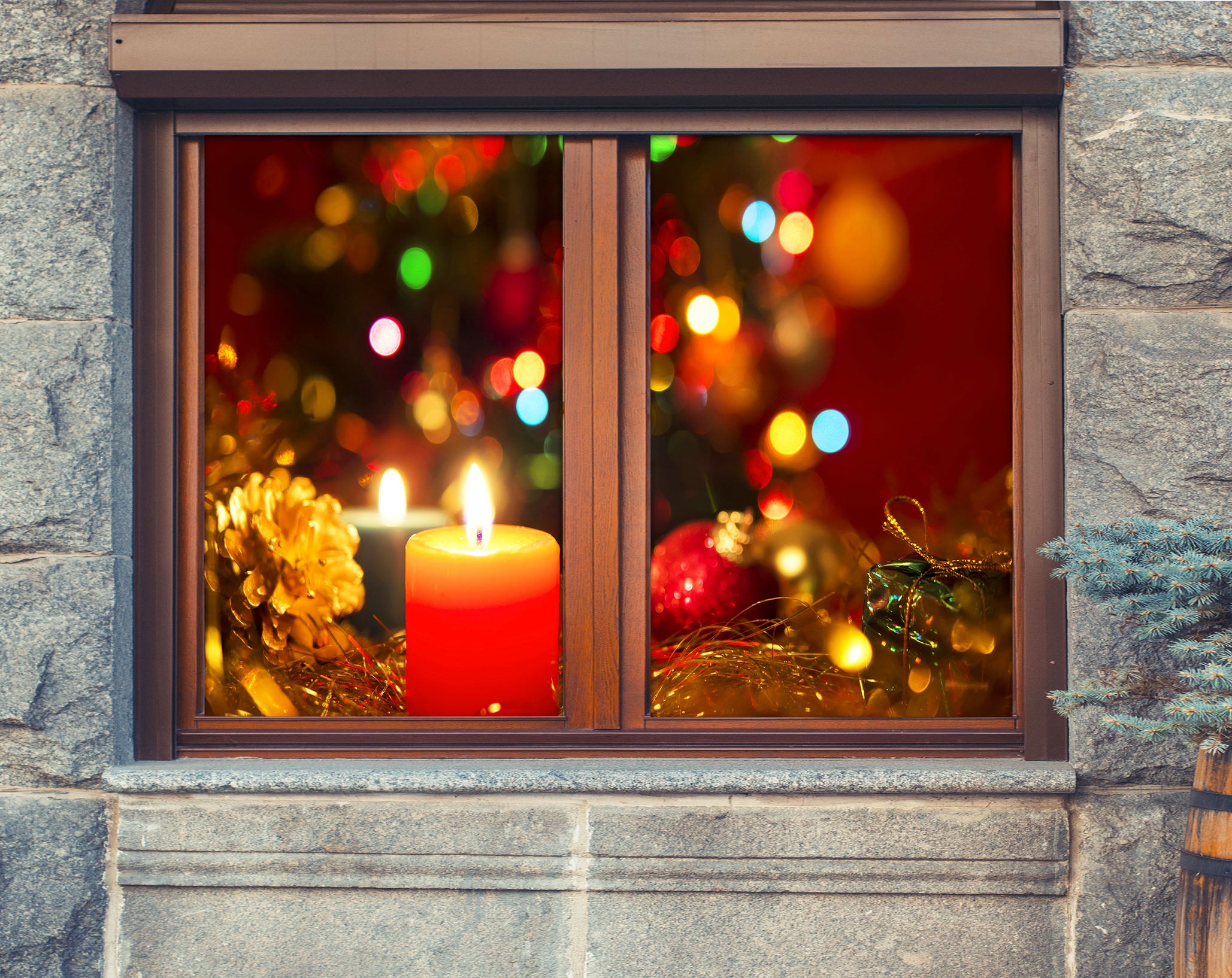 3D Neon Candle 325 Window Film Print Sticker Cling Stained Glass UV Block