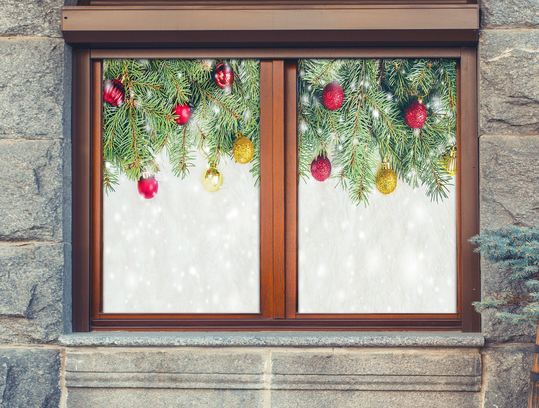 3D Christmas Tree Branches 43129 Christmas Window Film Print Sticker Cling Stained Glass Xmas