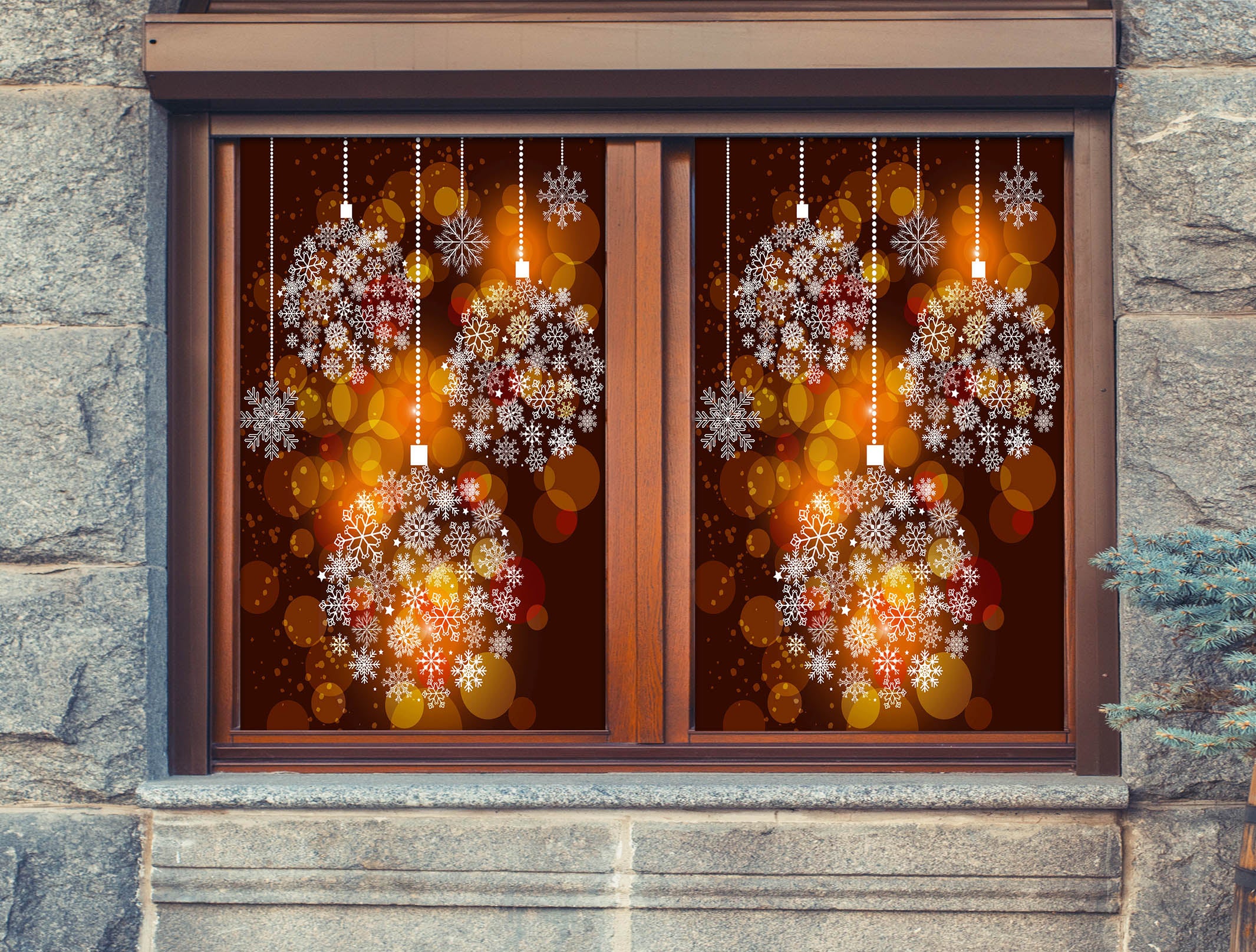 3D Snow Light 43085 Christmas Window Film Print Sticker Cling Stained Glass Xmas