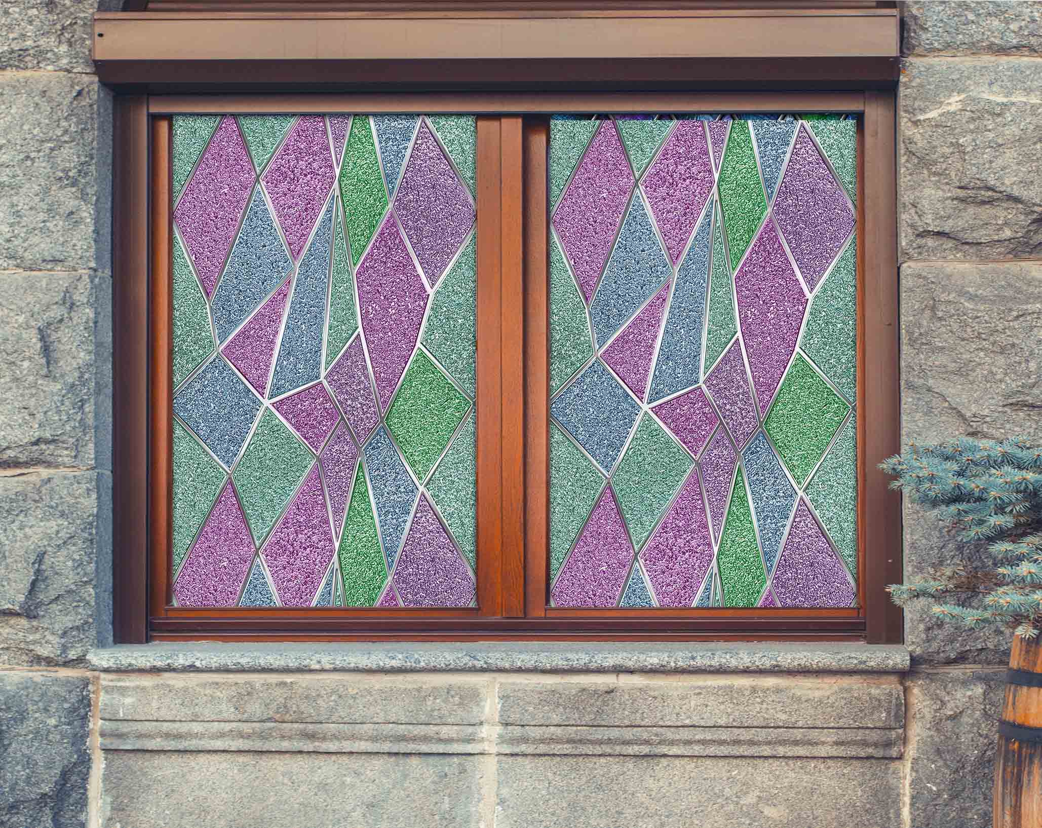 3D Purple Irregular 462 Window Film Print Sticker Cling Stained Glass UV Block