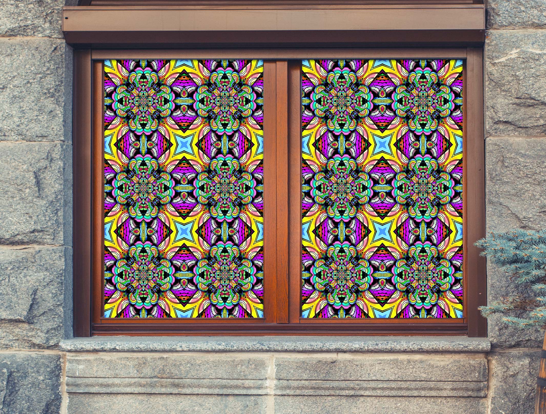 3D Traditional Flower 092 Window Film Print Sticker Cling Stained Glass UV Block