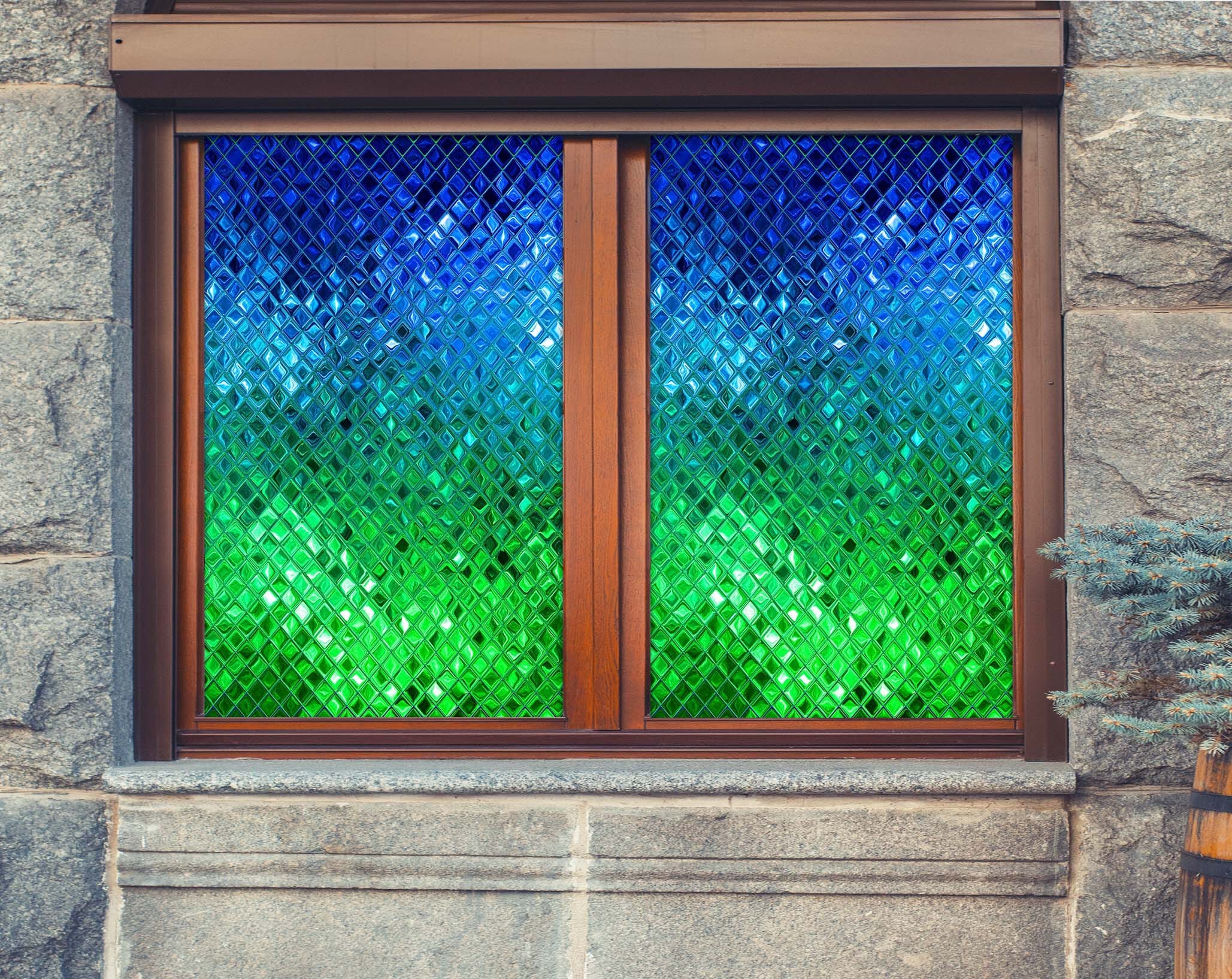 3D Green Glass Mosaic 268 Window Film Print Sticker Cling Stained Glass UV Block Wallpaper AJ Wallpaper 2