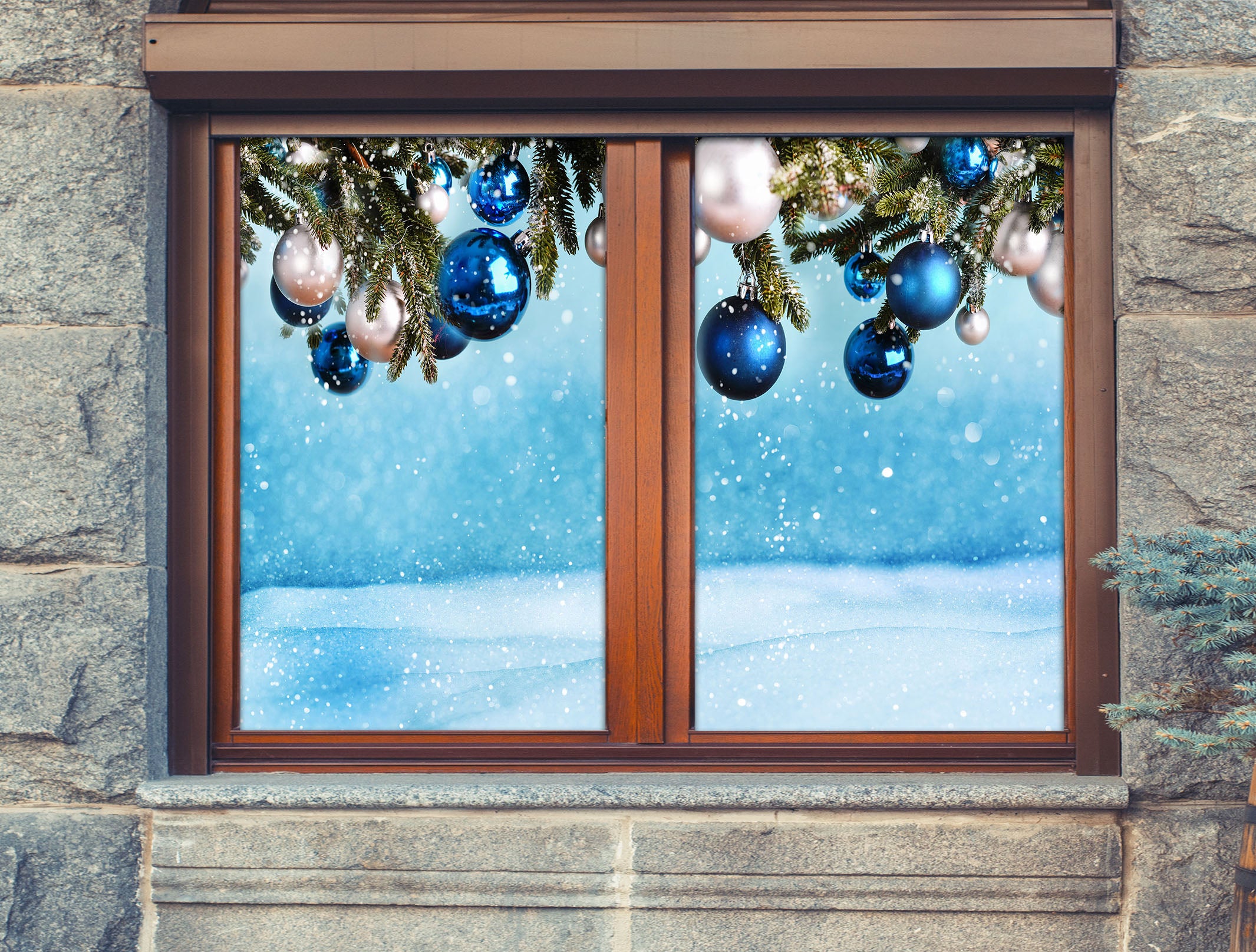 3D Blue Ball 43135 Christmas Window Film Print Sticker Cling Stained Glass Xmas