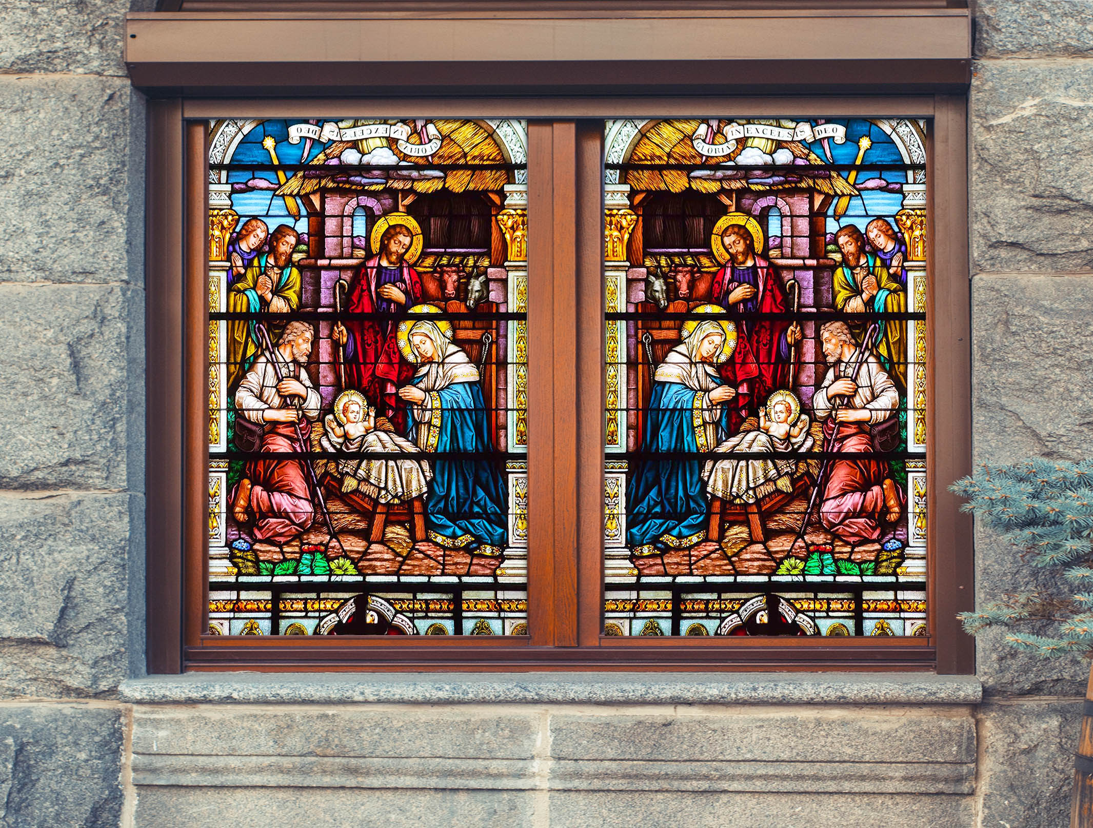 3D Praying Crowd 013 Window Film Print Sticker Cling Stained Glass UV Block