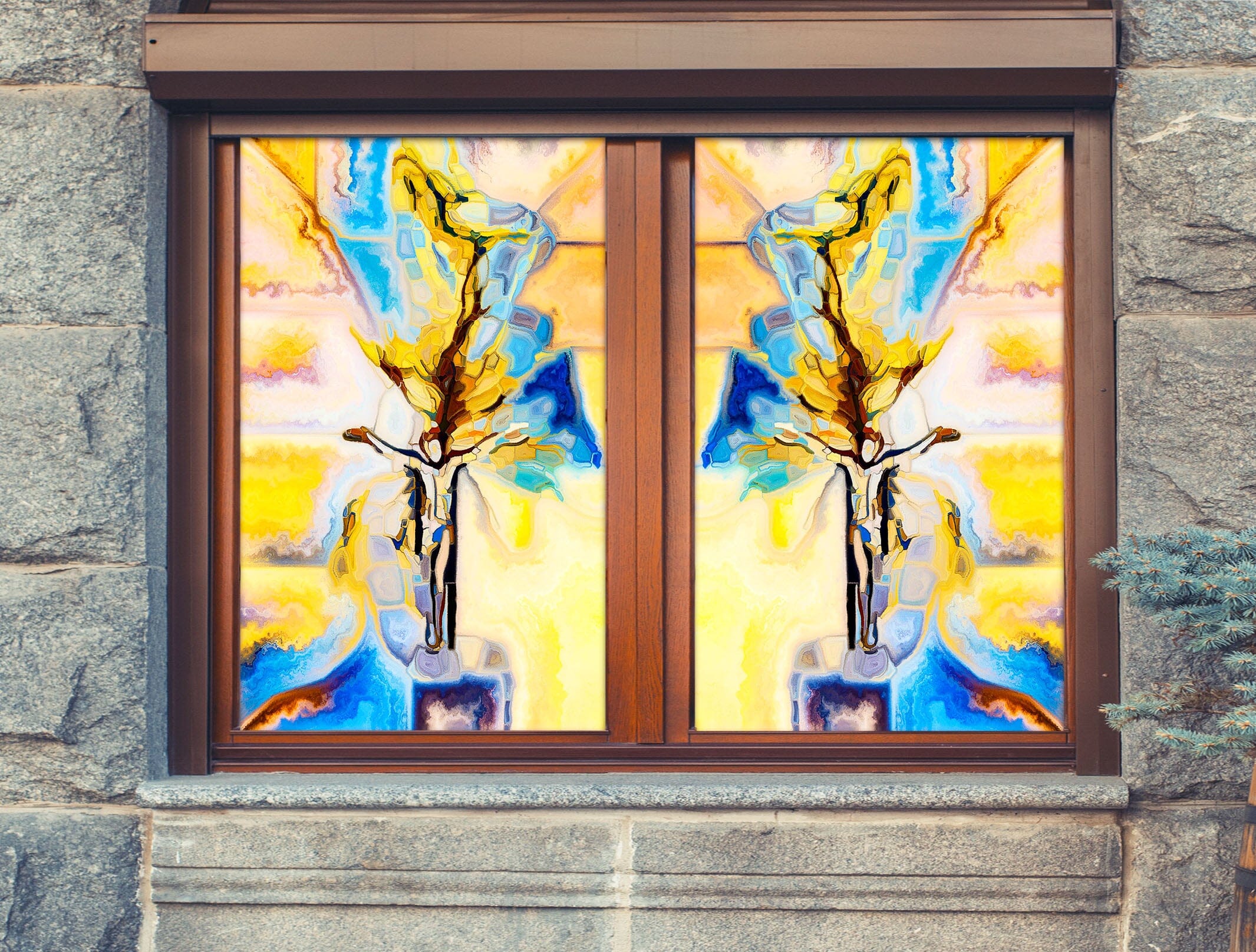 3D Abstract Yellow 249 Window Film Print Sticker Cling Stained Glass UV Block Wallpaper AJ Wallpaper 2