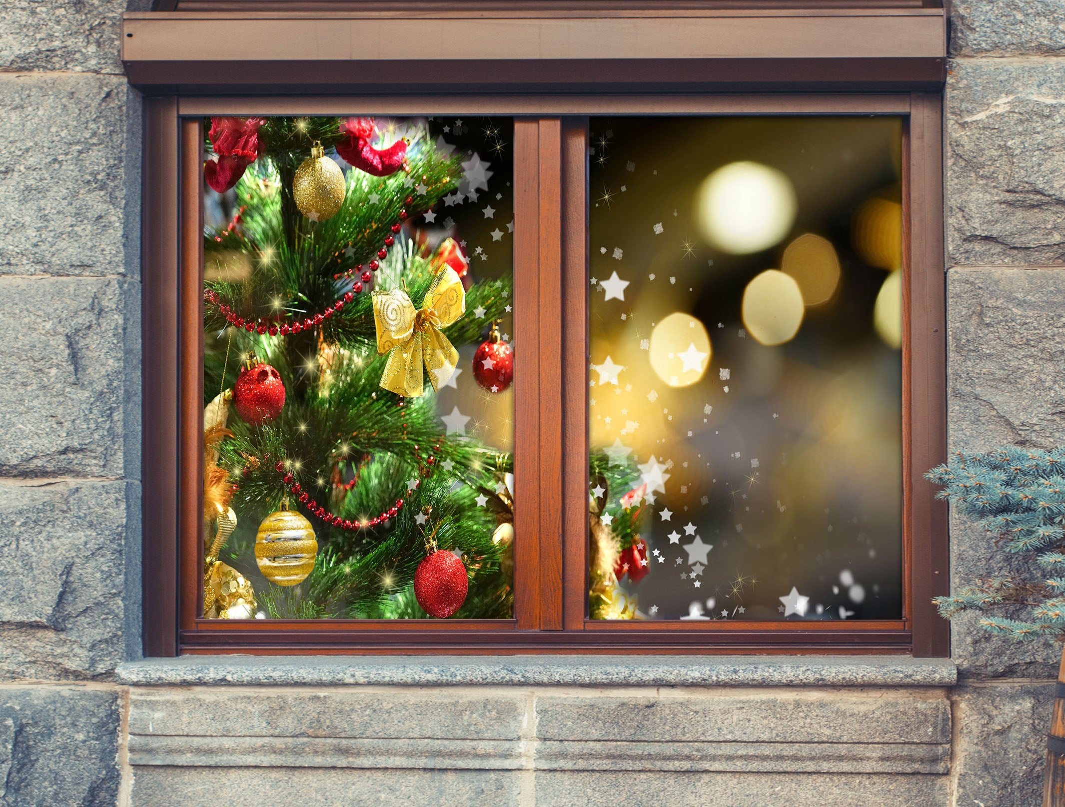 3D Christmas Tree Pendant 43145 Christmas Window Film Print Sticker Cling Stained Glass Xmas