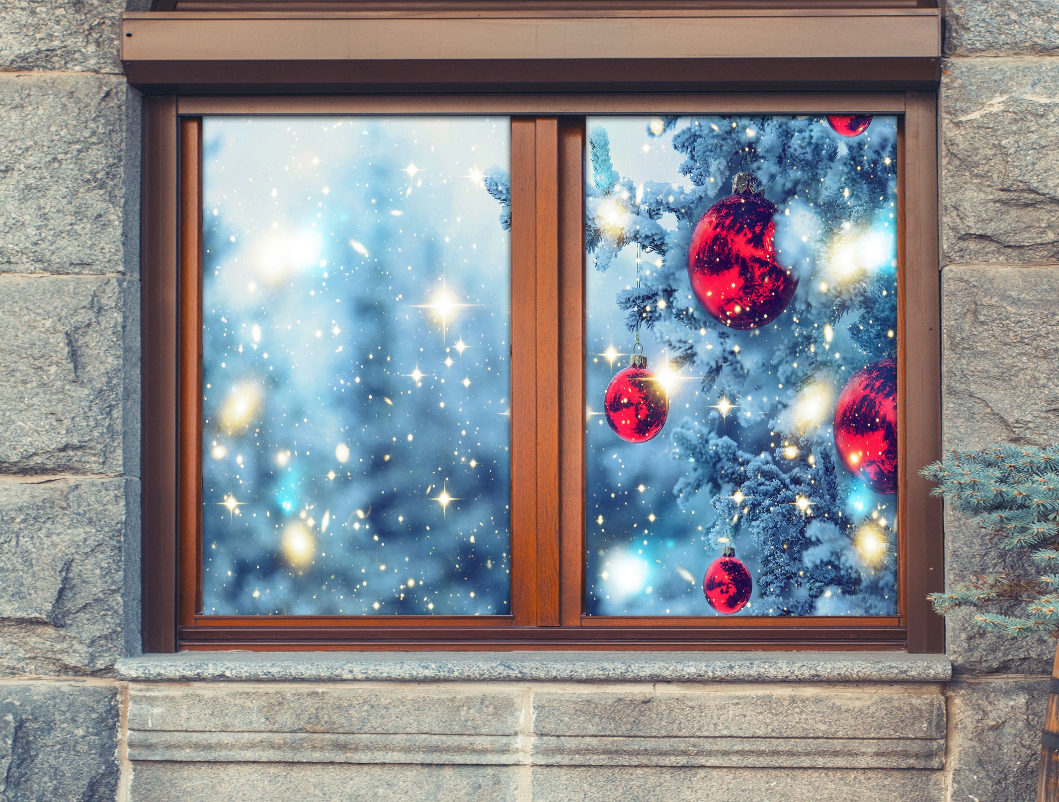 3D Snow 43022 Christmas Window Film Print Sticker Cling Stained Glass Xmas