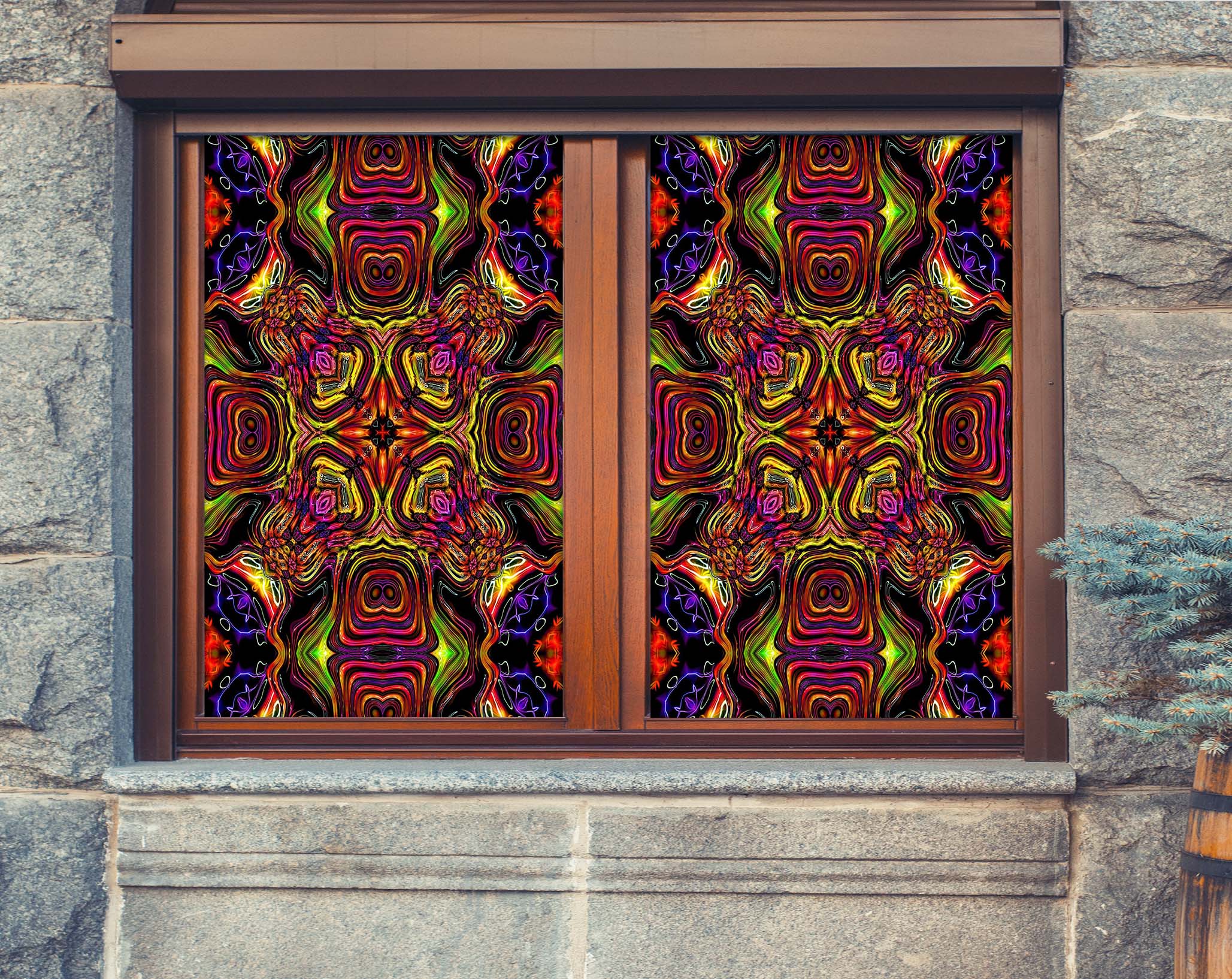 3D Red Art Pattern 191 Window Film Print Sticker Cling Stained Glass UV Block