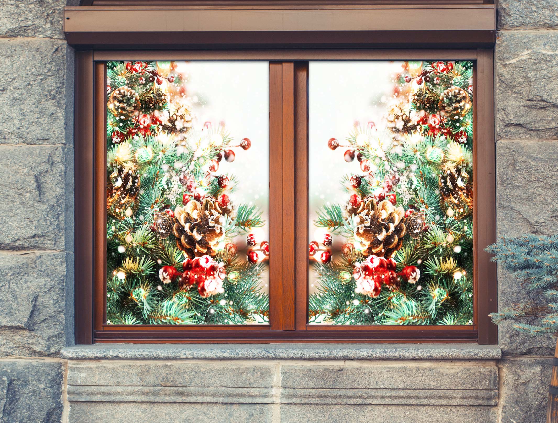 3D Christmas Tree Loose 42139 Christmas Window Film Print Sticker Cling Stained Glass Xmas