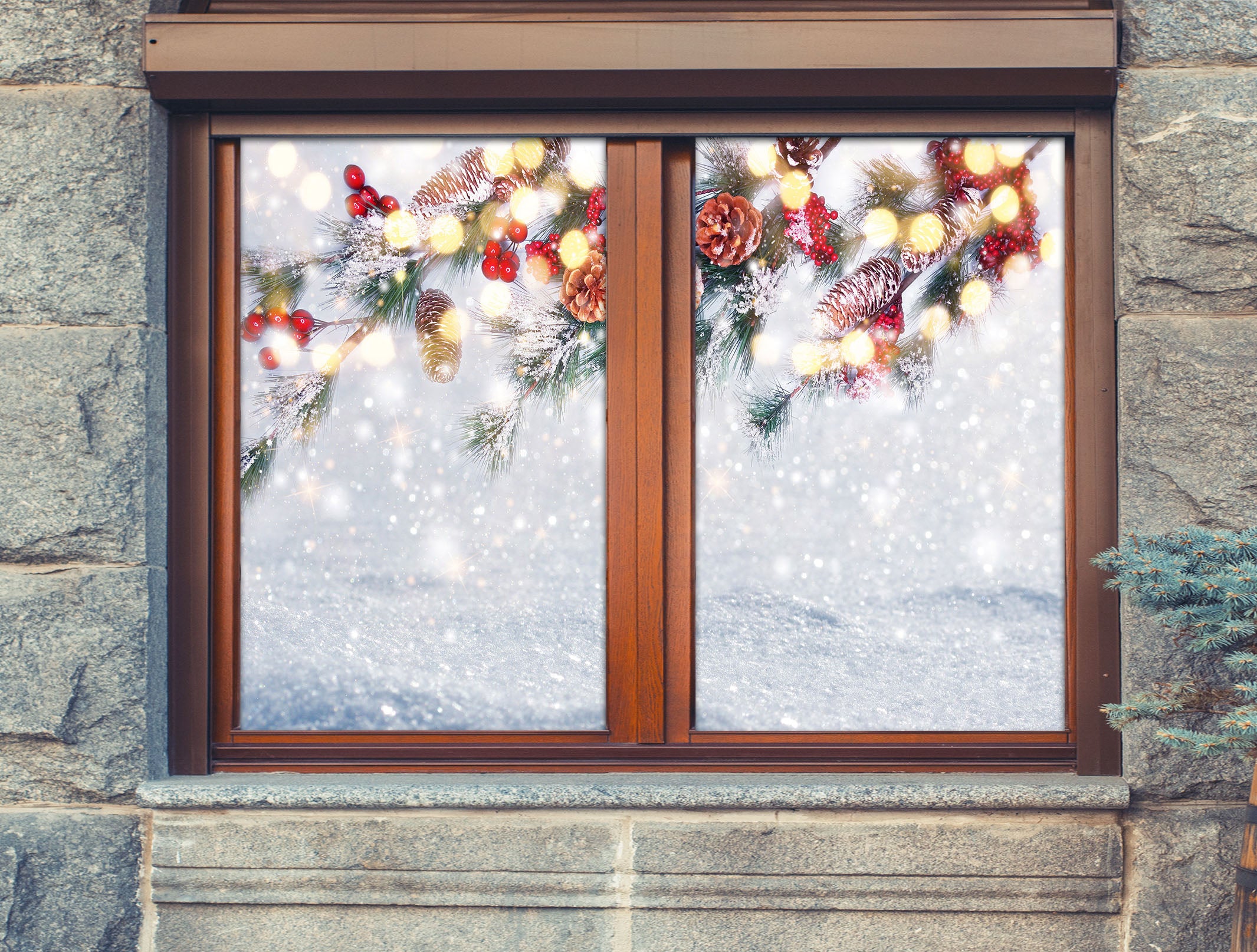 3D Snow Branches 43053 Christmas Window Film Print Sticker Cling Stained Glass Xmas