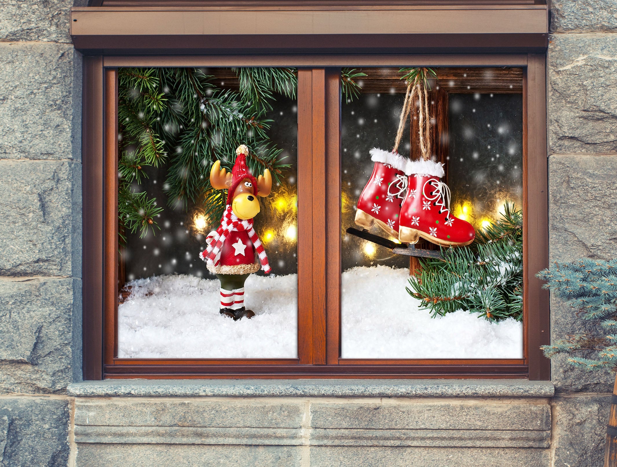 3D Deer Sleigh Ornaments 43054 Christmas Window Film Print Sticker Cling Stained Glass Xmas