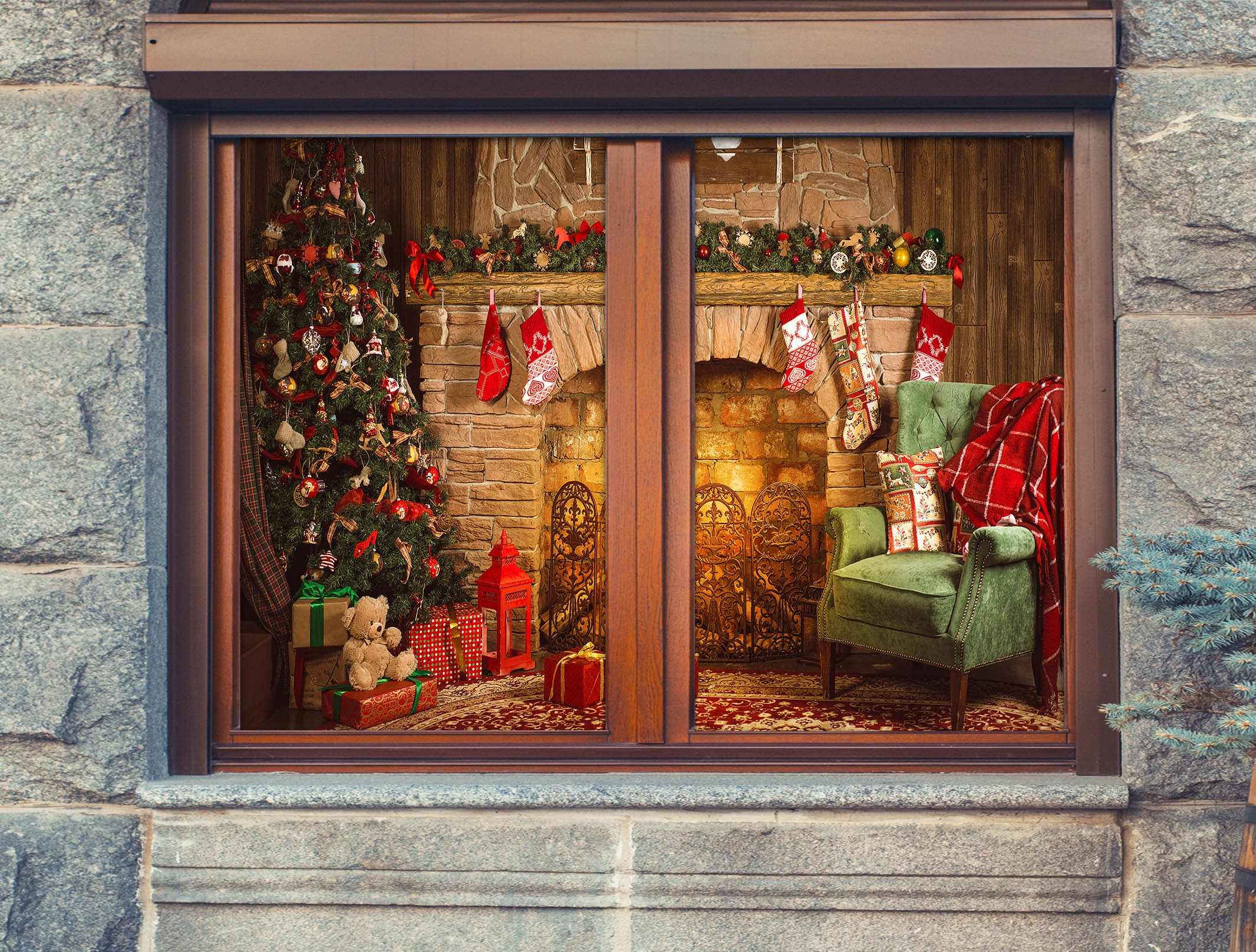 3D Christmas Tree 42195 Christmas Window Film Print Sticker Cling Stained Glass Xmas