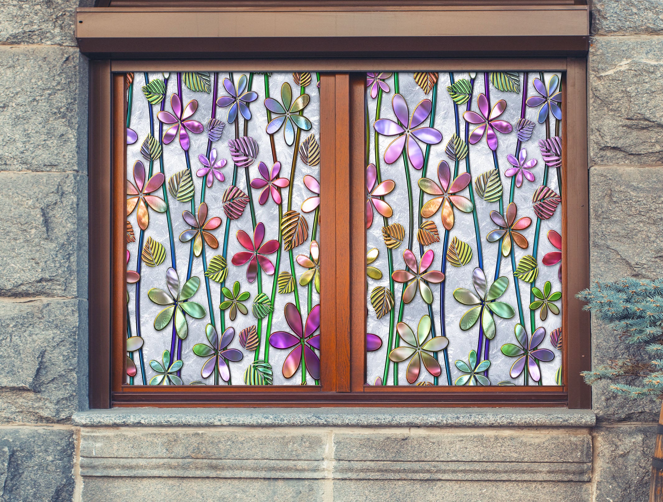 3D Colored Petals 167 Window Film Print Sticker Cling Stained Glass UV Block