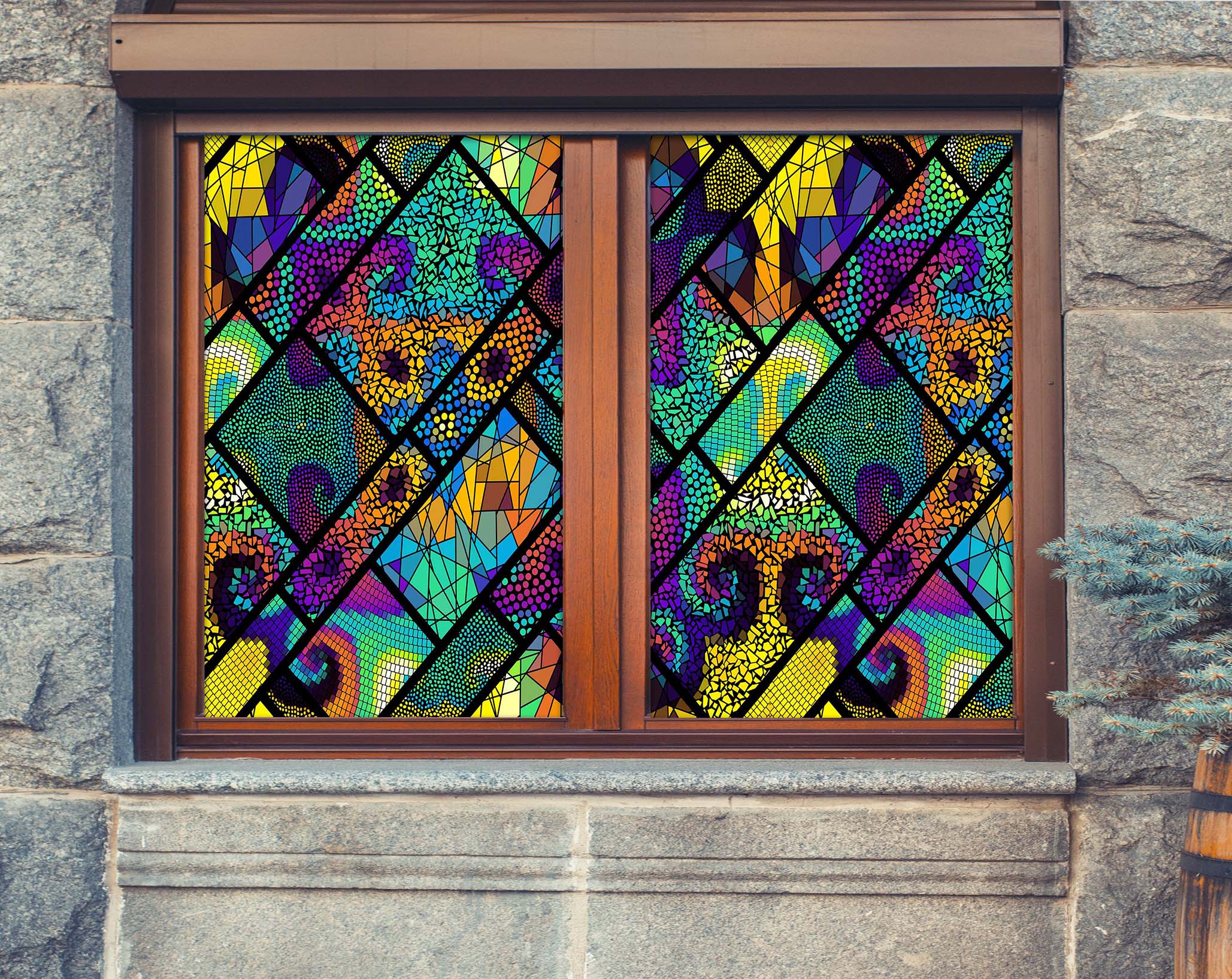 3D Artistic Stitching 438 Window Film Print Sticker Cling Stained Glass UV Block