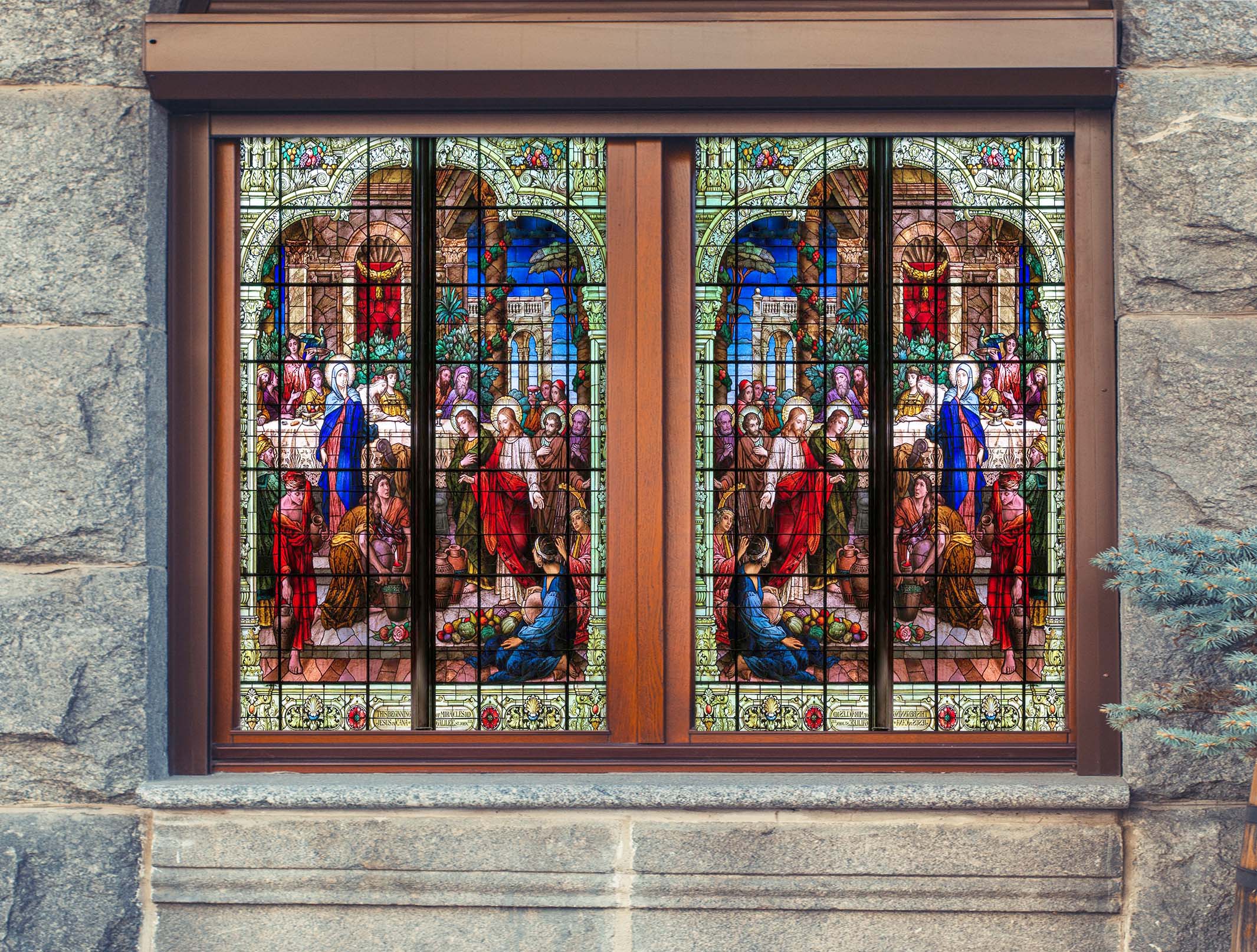 3D Banquet Chapel 153 Window Film Print Sticker Cling Stained Glass UV Block