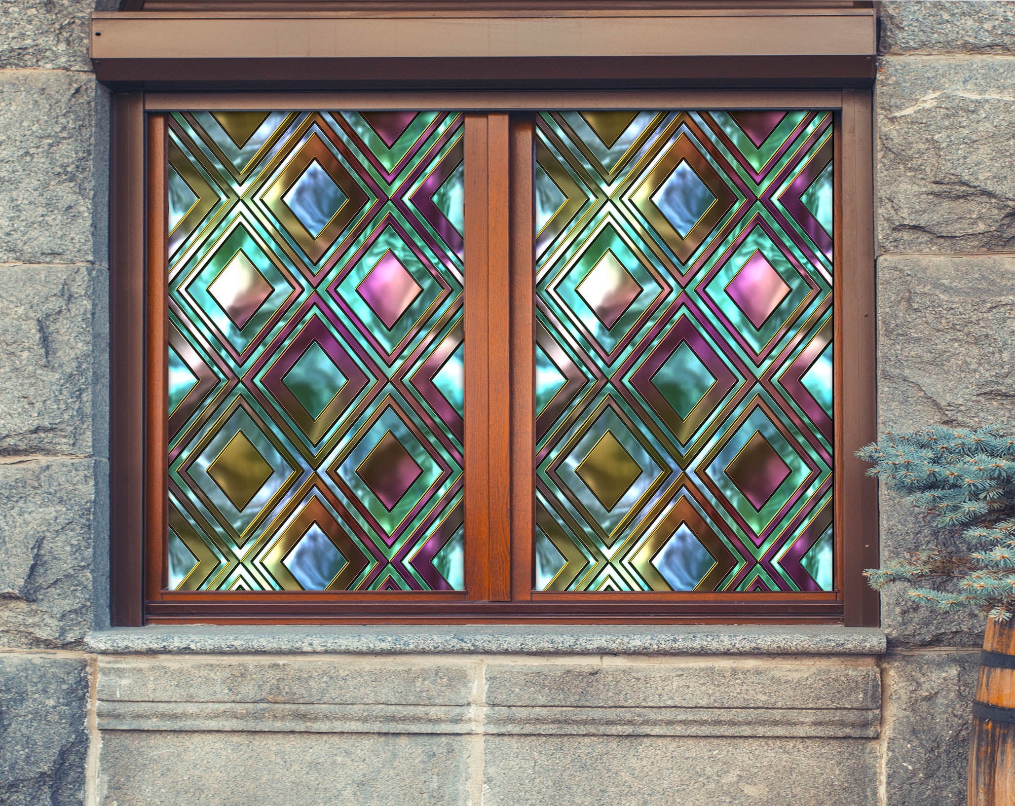 3D Glass Rrhombus 202 Window Film Print Sticker Cling Stained Glass UV Block
