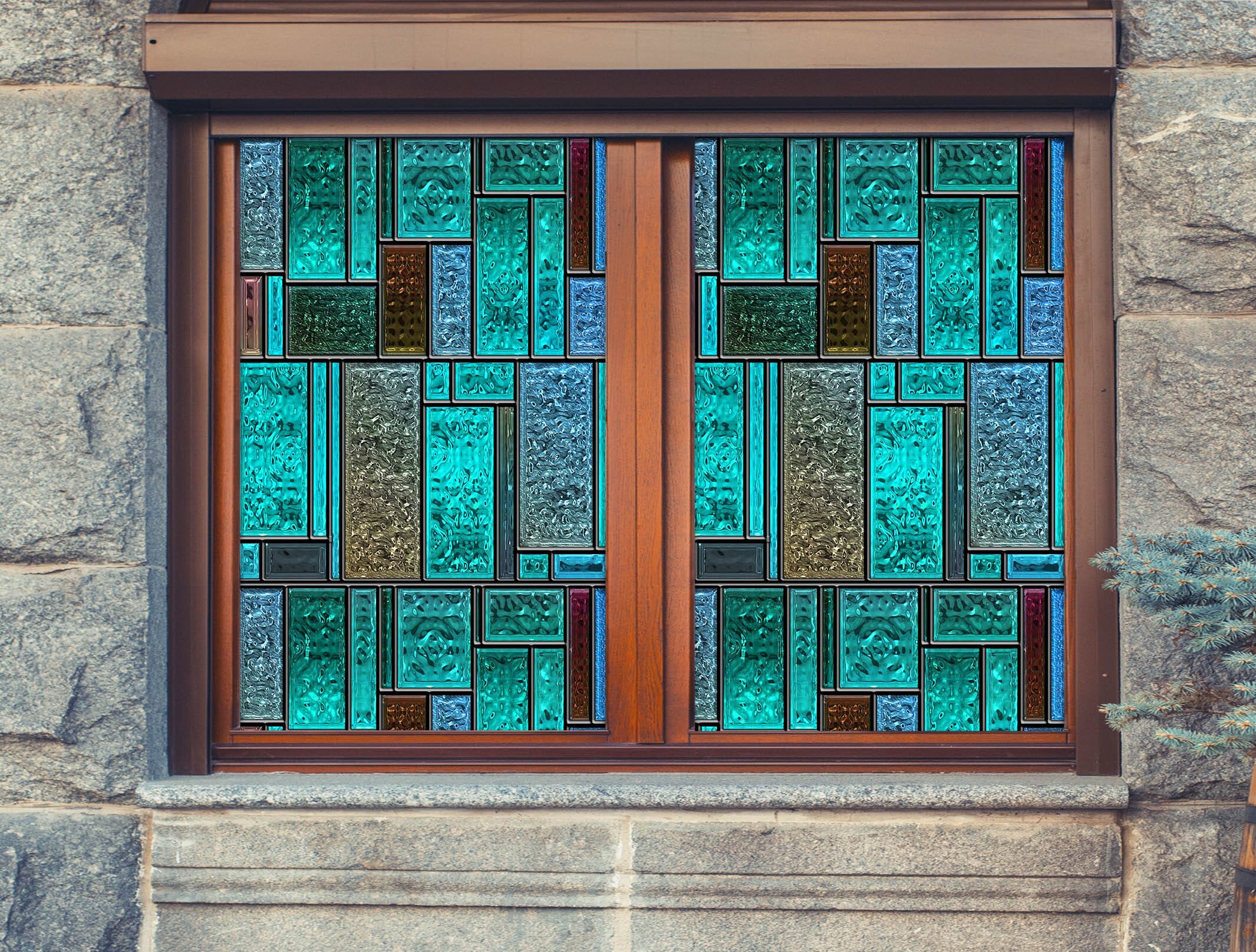 3D Green Square 120 Window Film Print Sticker Cling Stained Glass UV Block Wallpaper AJ Wallpaper 2