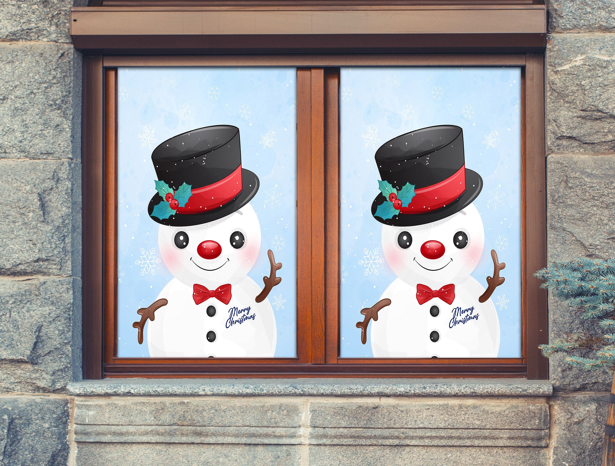 3D Snowman 43062 Christmas Window Film Print Sticker Cling Stained Glass Xmas