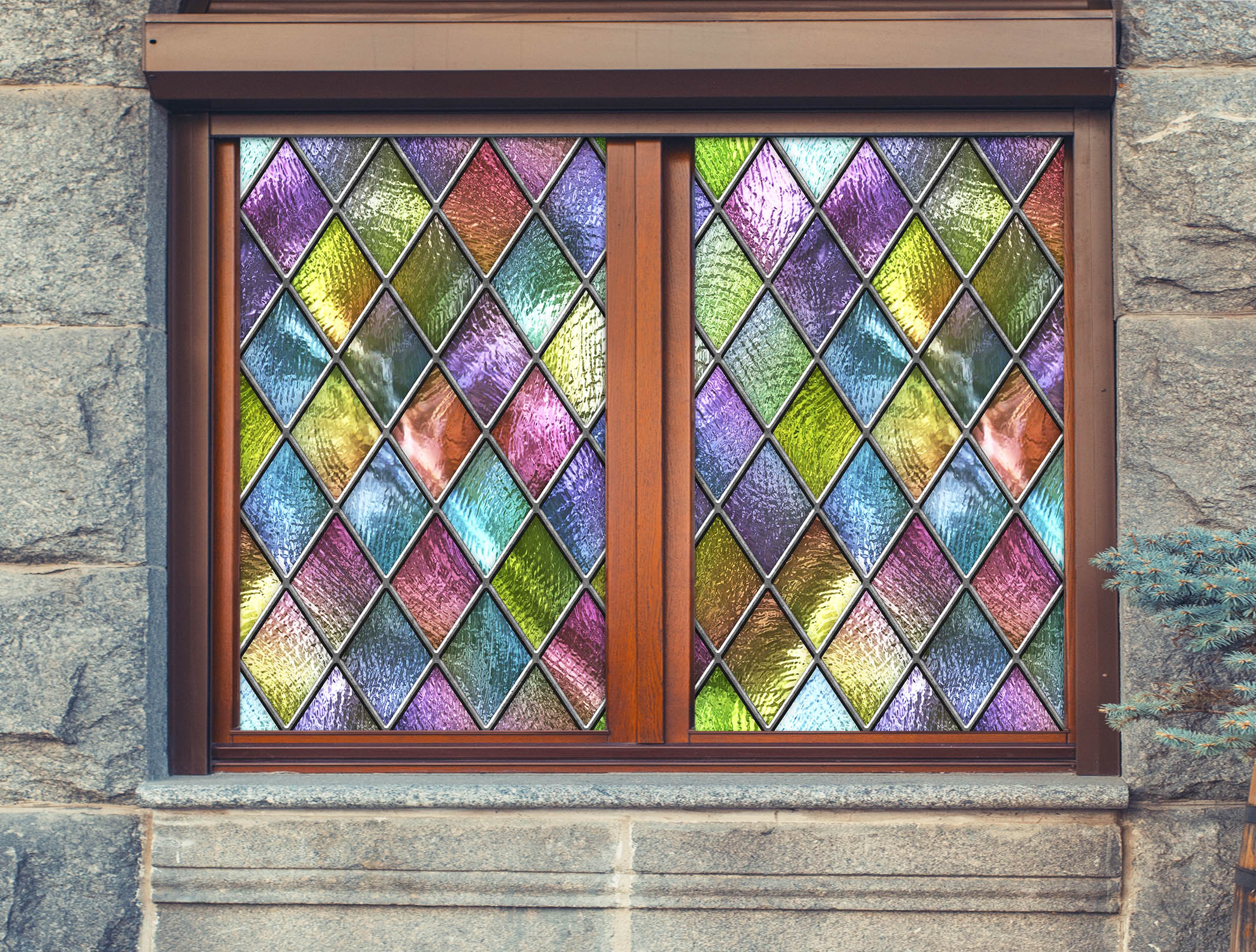 3D Colored Diamond Glass 225 Window Film Print Sticker Cling Stained Glass UV Block