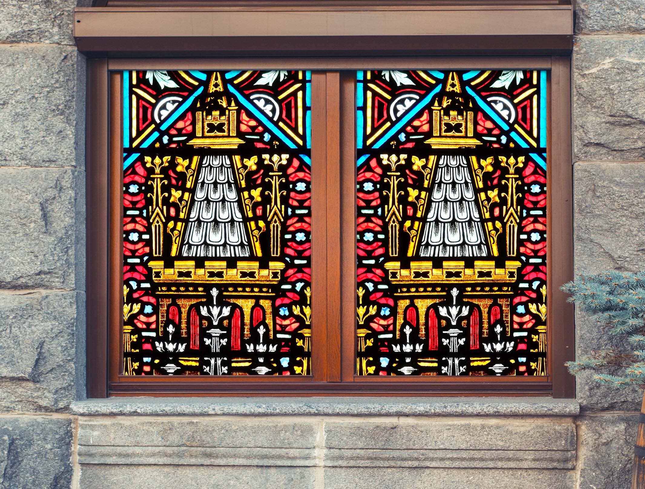 3D Golden Church 216 Window Film Print Sticker Cling Stained Glass UV Block Wallpaper AJ Wallpaper 2