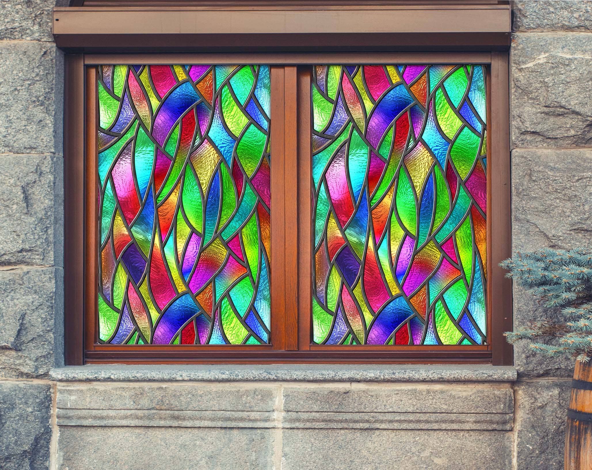 3D Leaf Shape Pattern 441 Window Film Print Sticker Cling Stained Glass UV Block Wallpaper AJ Wallpaper 2