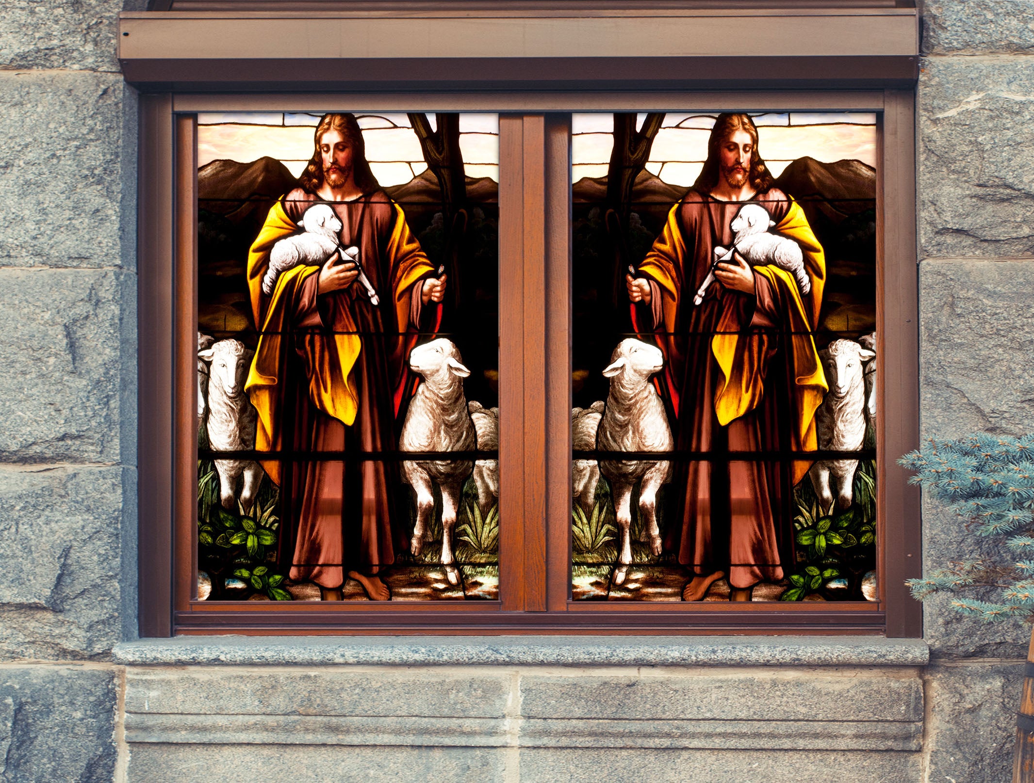 3D Little Sheep 121 Window Film Print Sticker Cling Stained Glass UV Block