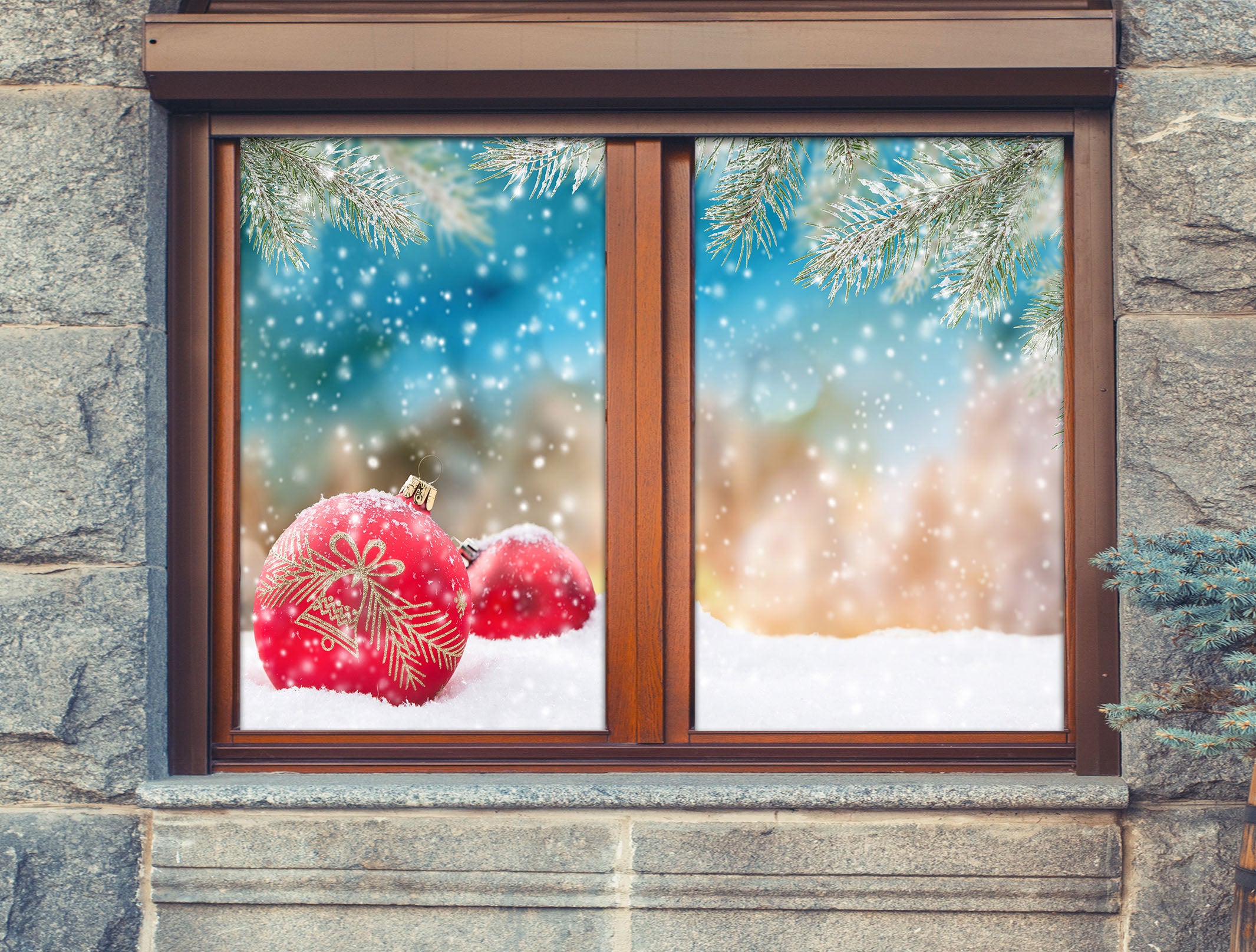 3D Snow Red ball 43097 Christmas Window Film Print Sticker Cling Stained Glass Xmas