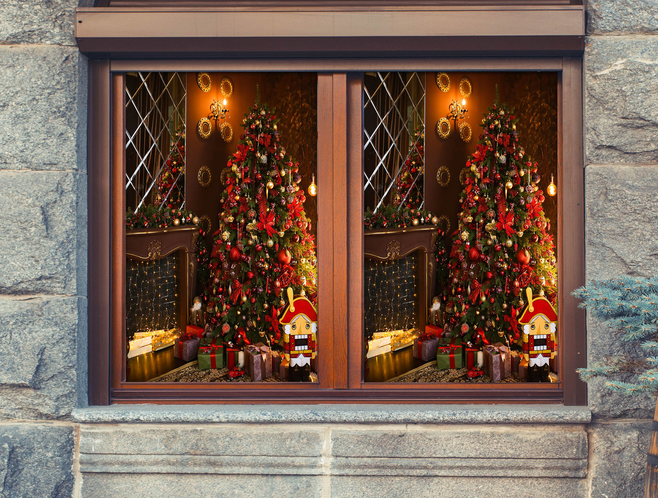 3D Christmas Tree 43153 Christmas Window Film Print Sticker Cling Stained Glass Xmas