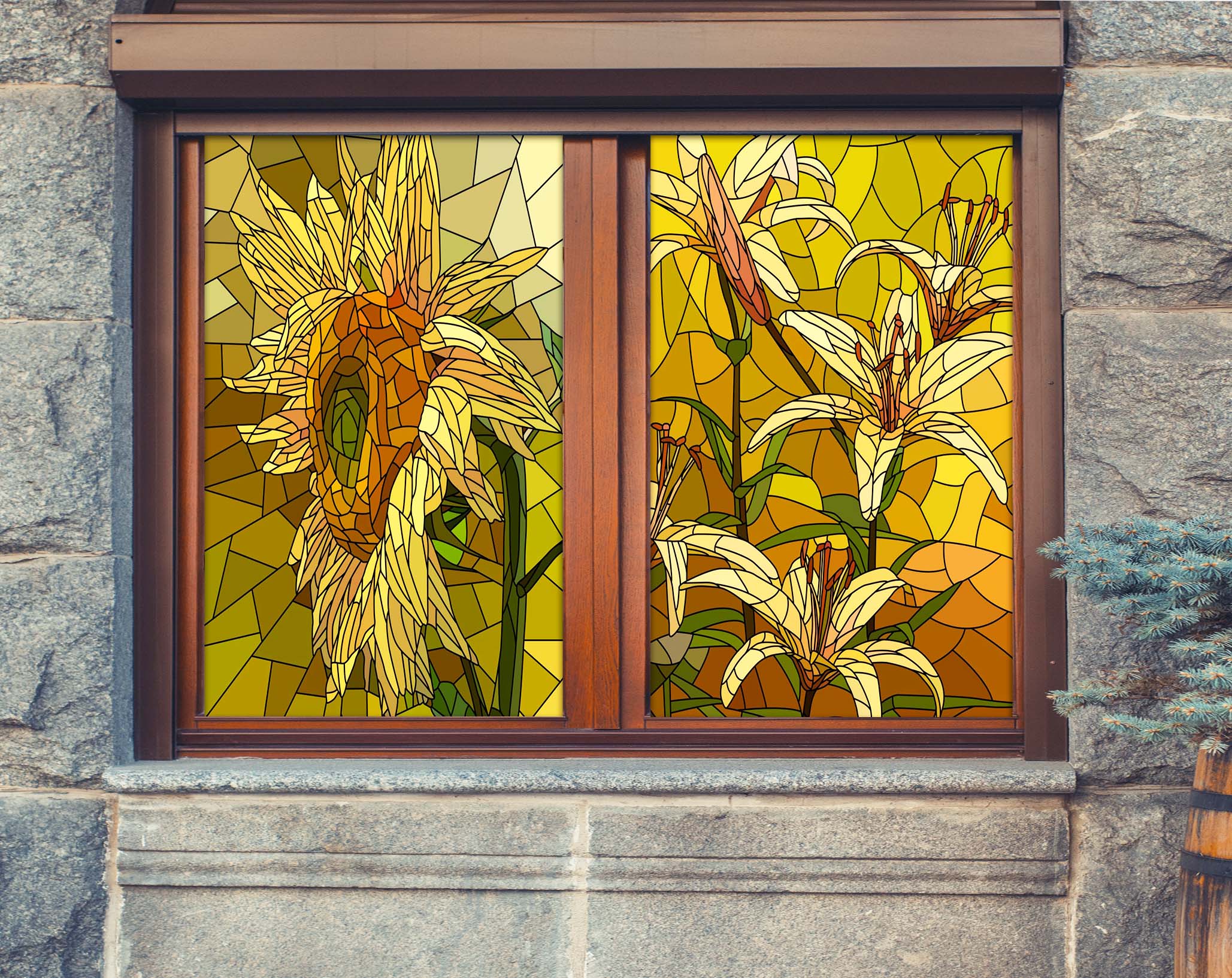 3D Mosaic Sunflower 388 Window Film Print Sticker Cling Stained Glass UV Block