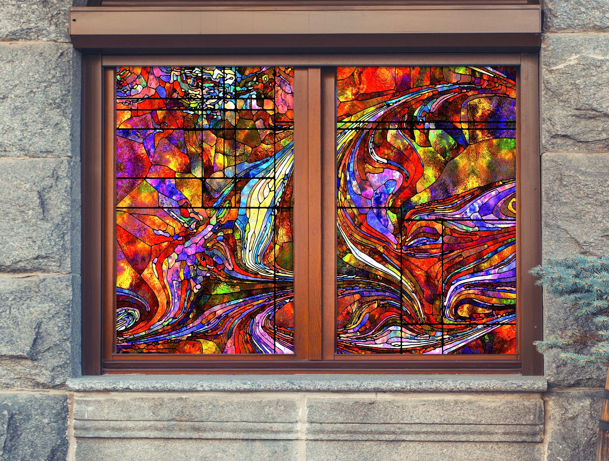 3D Red Curved Abstract 037 Window Film Print Sticker Cling Stained Glass UV Block