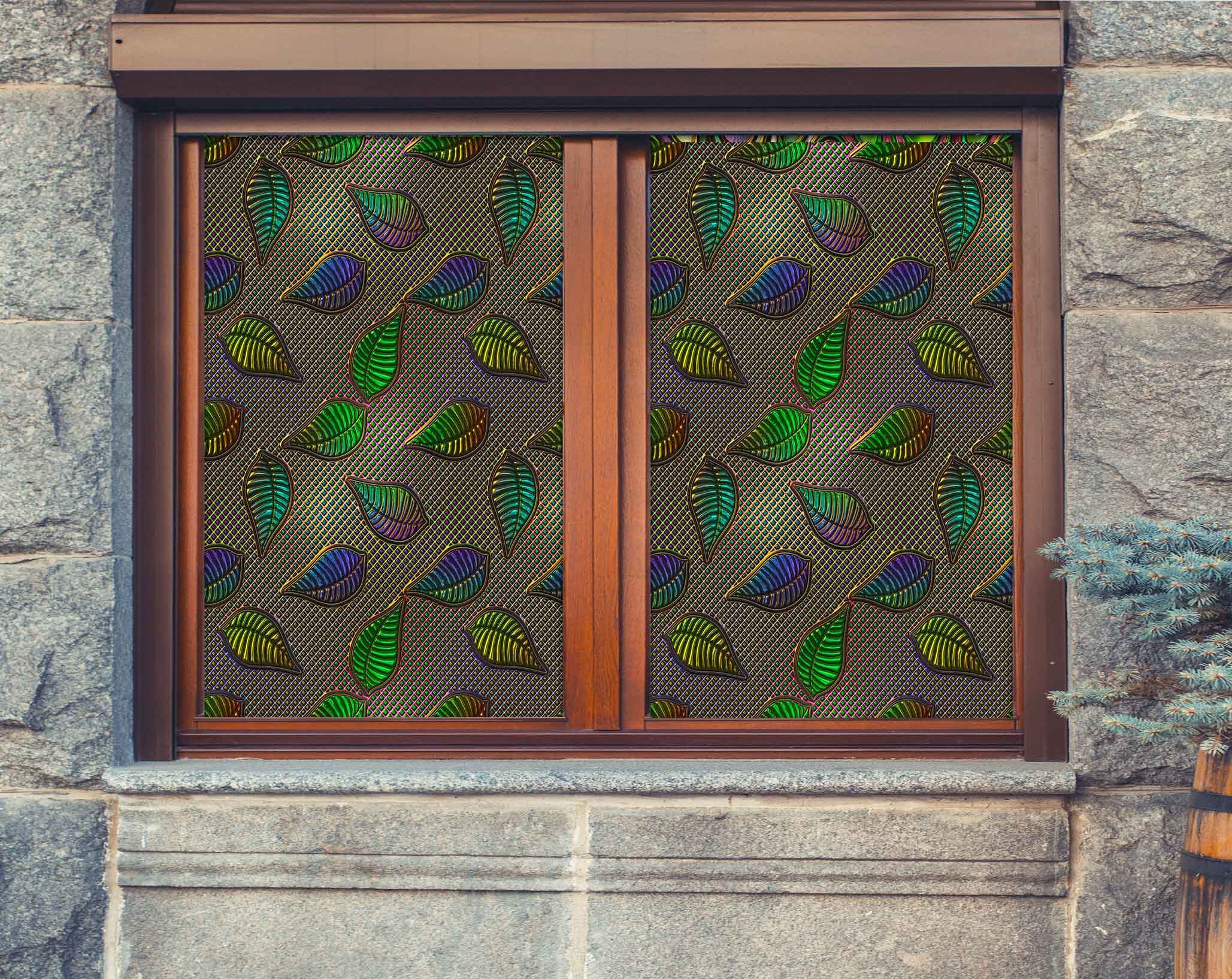 3D Green Leaves 443 Window Film Print Sticker Cling Stained Glass UV Block Wallpaper AJ Wallpaper 2
