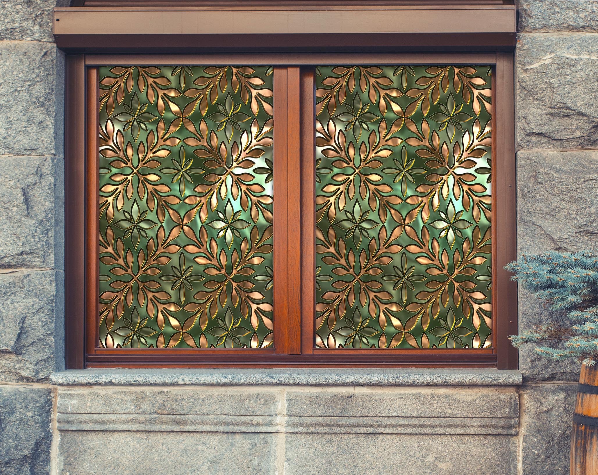 3D Golden Leaves 433 Window Film Print Sticker Cling Stained Glass UV Block